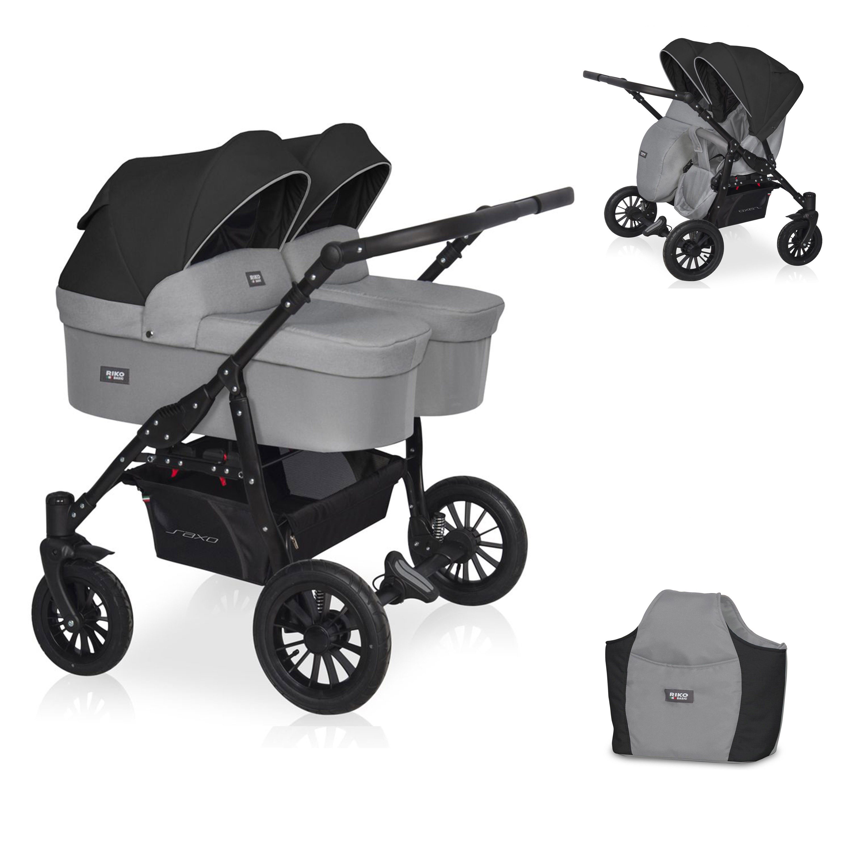 babies-on-wheels Zwillings-Kombikinderwagen Riko 2 in 1 inkl. Sportsitze und umfangreichen Zubehör in 4 Farben