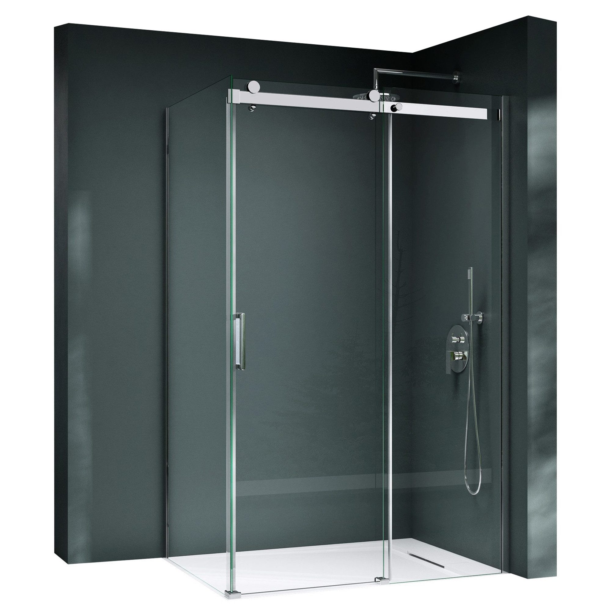 Mai & Mai Eckdusche Duschkabine Schiebetür Duschabtrennung 8mm ESG Nano H:195cm Rav17, BxT: 100x70 cm, Einscheibensicherheitsglas, ebenerdiger Einbau möglich