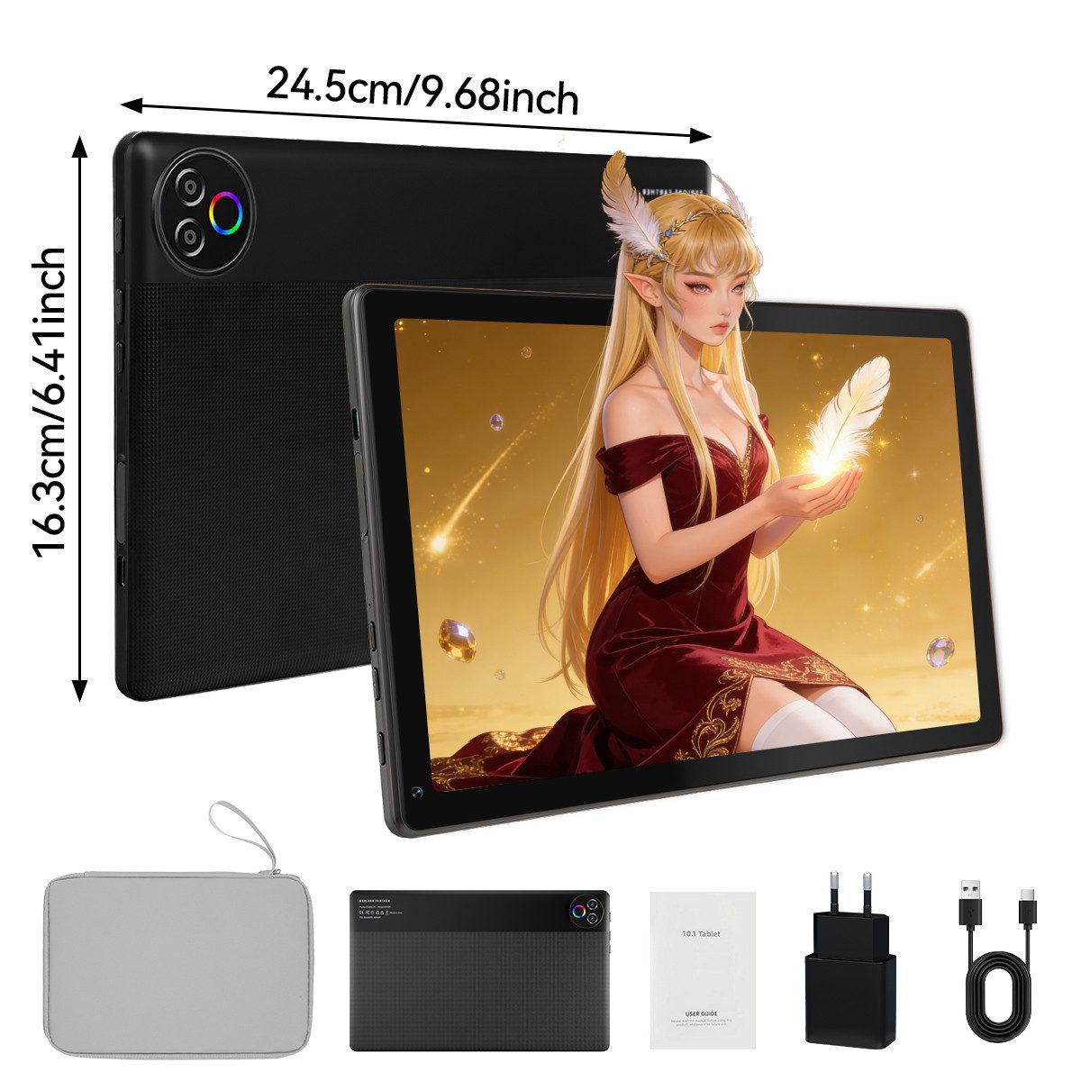 Happybe 10 Zoll 20(3+17)GB RAM + 64GB Android 15 HD-Touchscreen Tablet (10", 64 GB, Android, WiFi, Leistungsstark & komplett: mit Augenschutz-Display & Transporttasche)