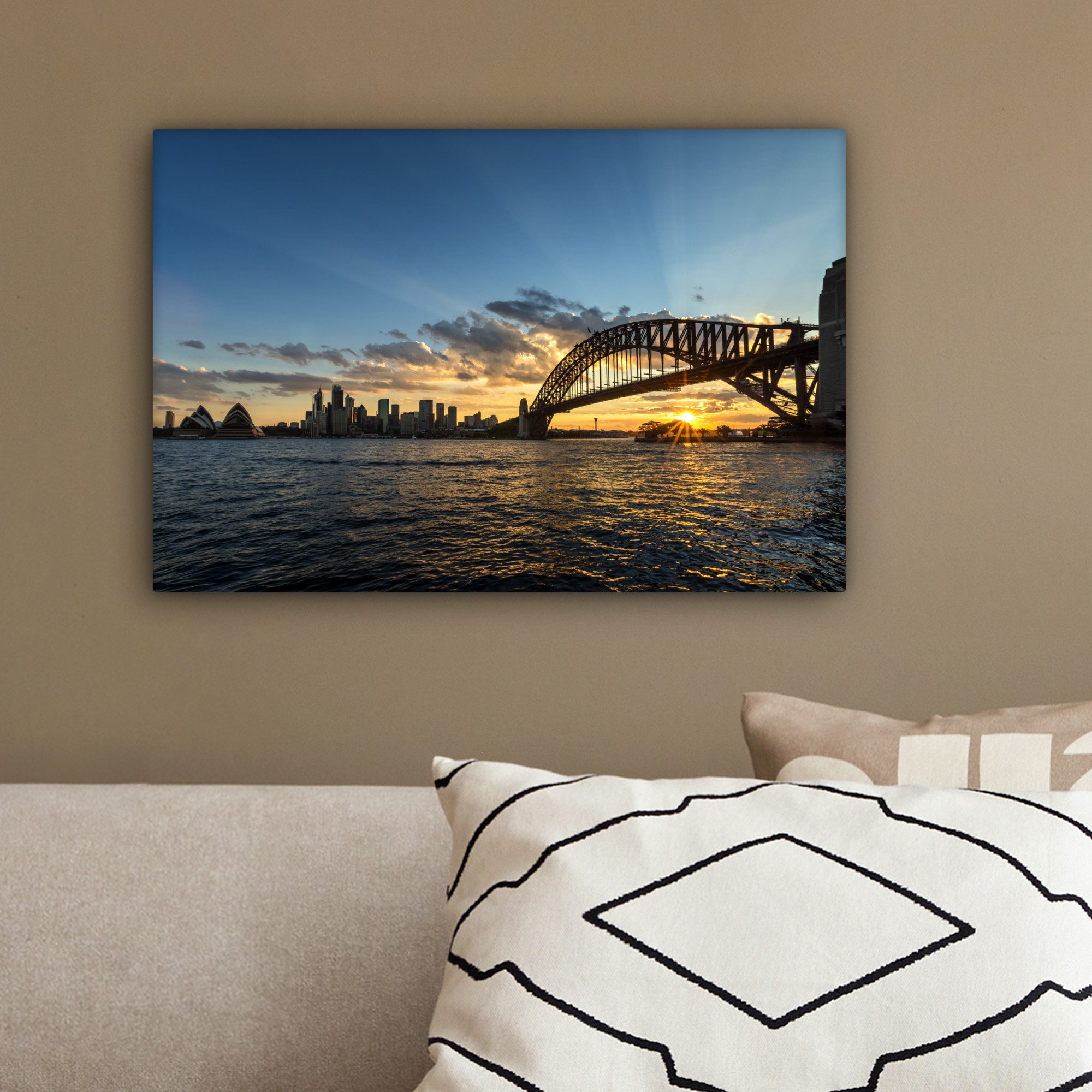 OneMillionCanvasses® Leinwandbild Sonnenstrahlen über der Sydney Bridge, Fotodruck (1 St), Leinwand Bilder Klein, Wand Dekoration Aesthetic 30x20 cm – Bild 4 von 5