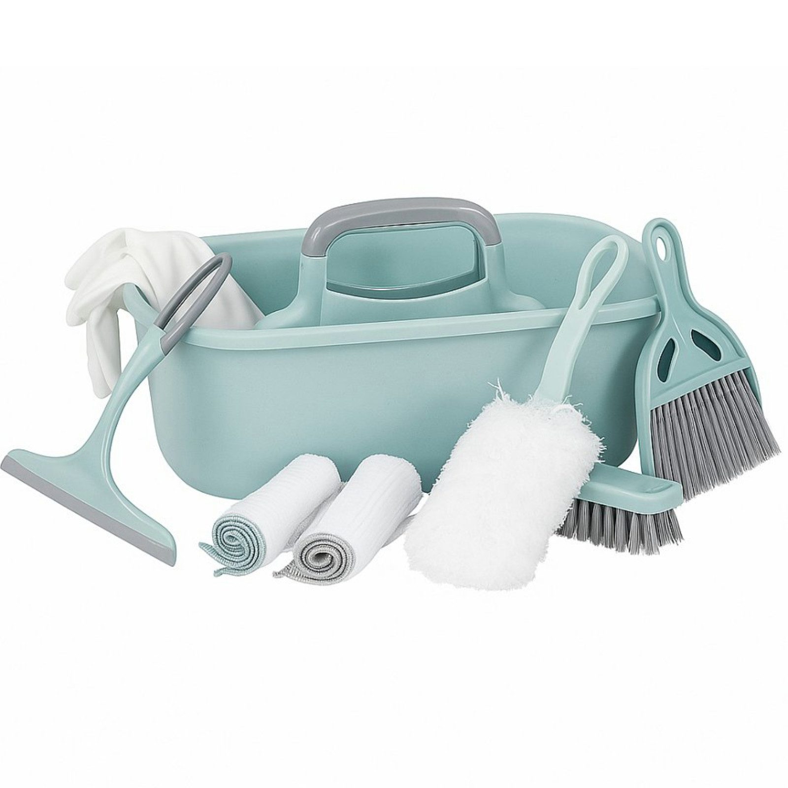 Koopman Reinigungs-Set Putzset Putzeimer Reinigungsutensilien Putzutensilien 8tlg Grün, (8-St), Tragekorb, Handschuhe, Wischer, Abzieher, Wischtuch