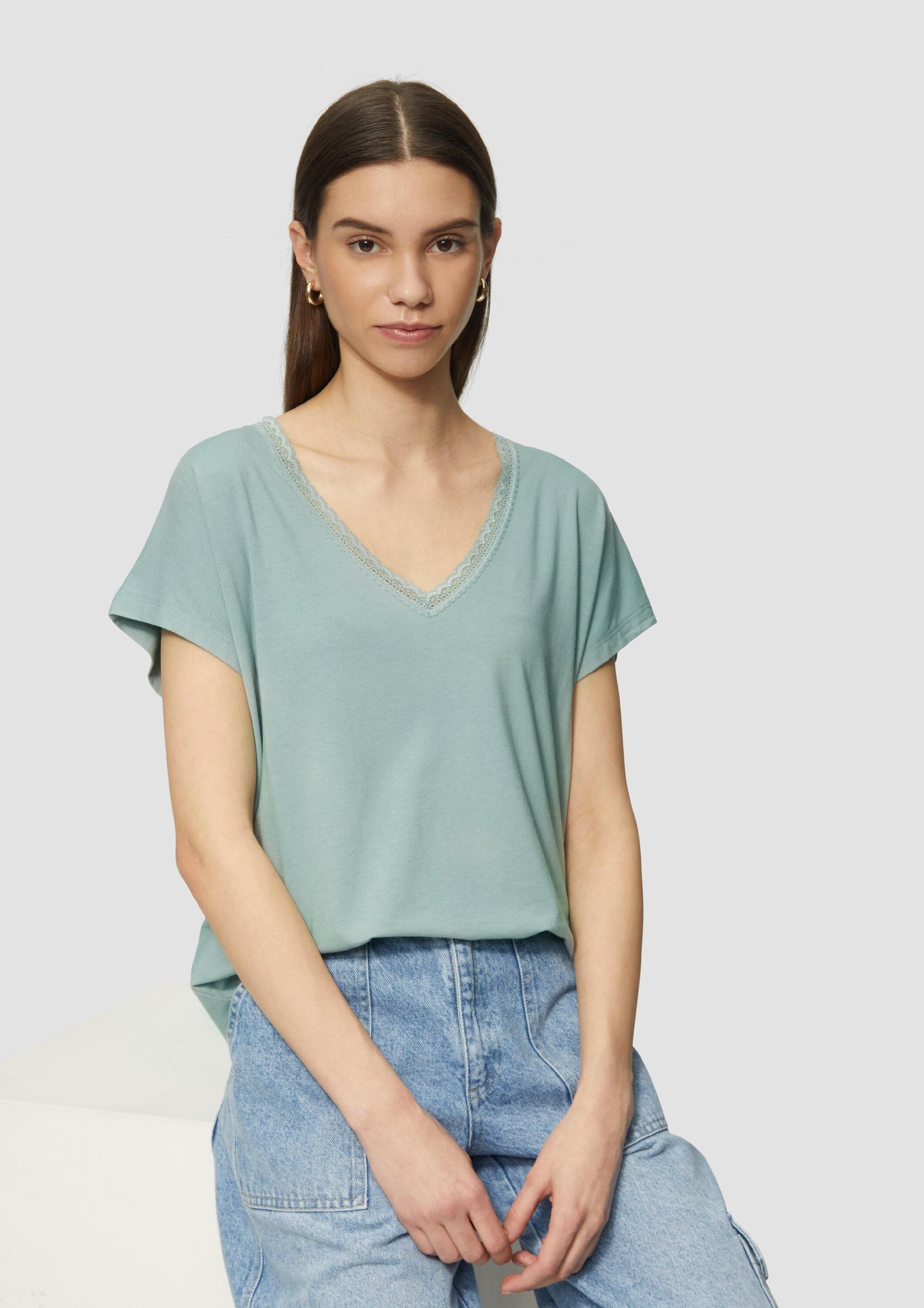 QS Kurzarmshirt T-Shirt Modalmix-Shirt mit Spitzenblende
