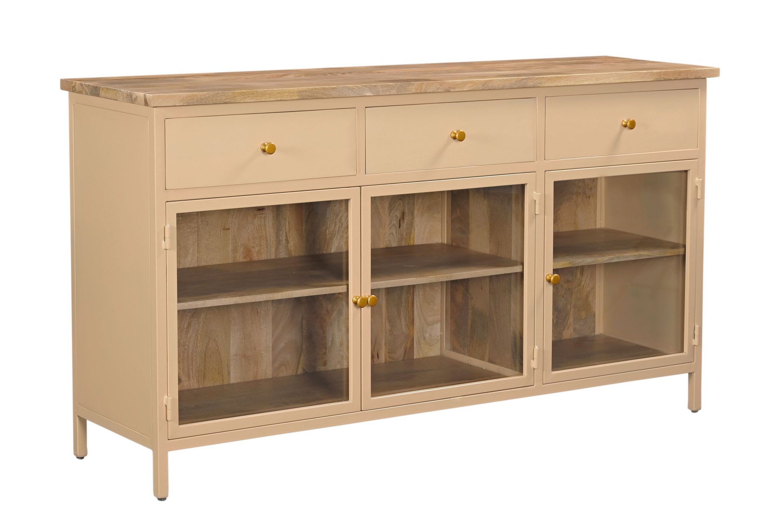 Vintagehaus Sideboard Landhaus Sideboard Vitrine Provence Metallkorpus Holz 160cm
