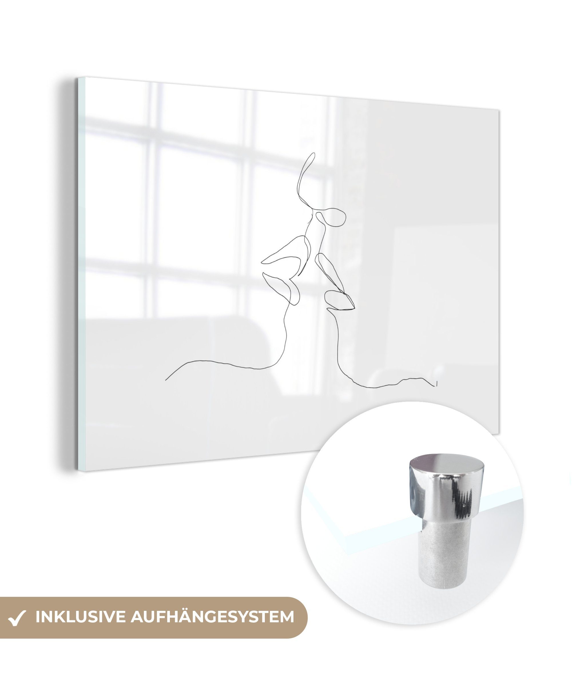 MuchoWow Acrylglasbild Ehepaar - Lippen - Strichzeichnung, (1 St), Acrylglasbilder Wohnzimmer & Schlafzimmer