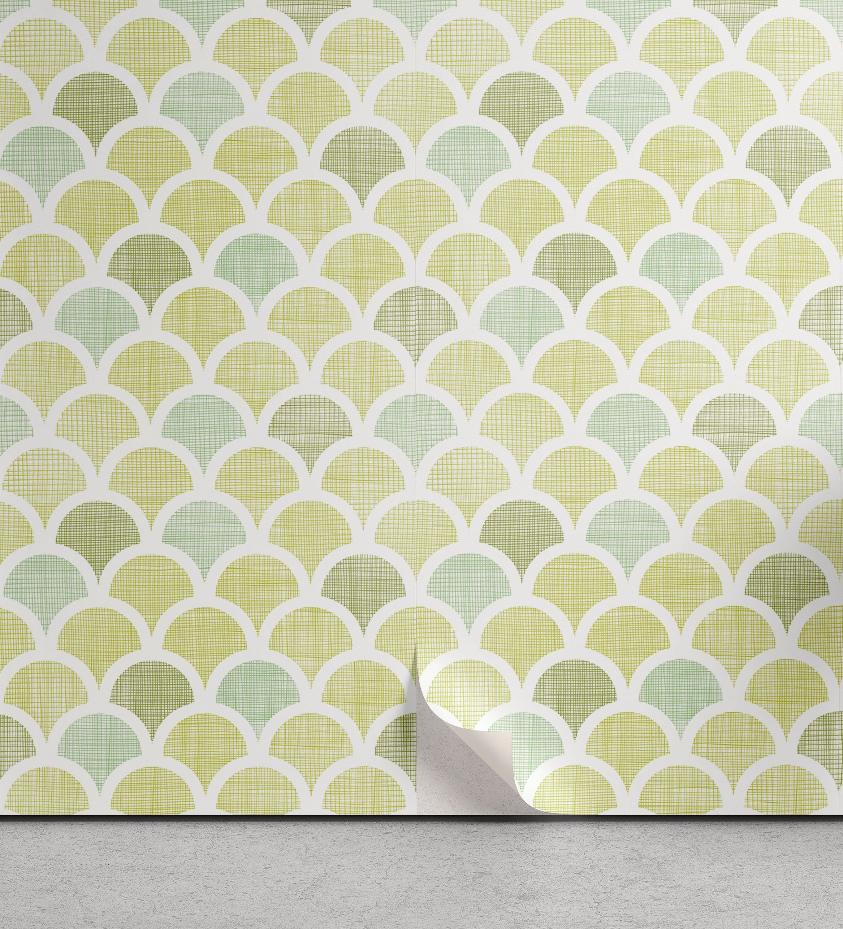 Abakuhaus Vinyltapete selbstklebendes Wohnzimmer Küchenakzent, Fischschuppen Grün Mesh-Kurven