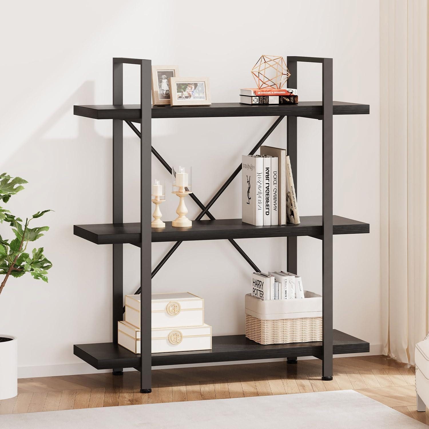 LuxusKollektion Bücherregal Bücherregal 3 Ebenen Eiche/Schwarz
