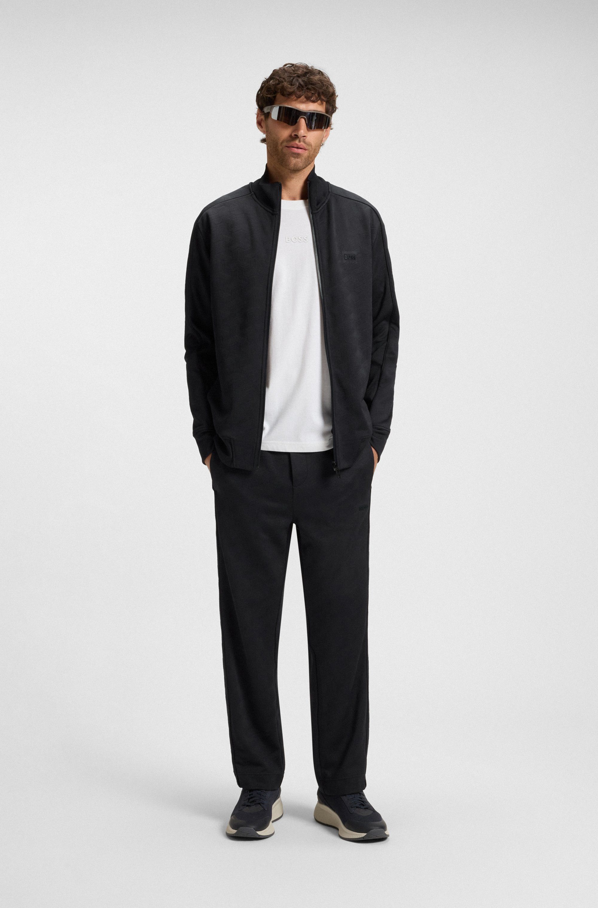 BOSS GREEN Sweatjacke Mirror Flachstrickkragen, regular fit, Reißverschluss, gesteppter Jacquard