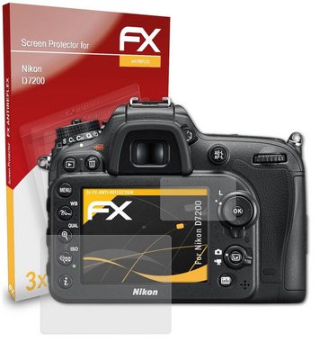 atFoliX Schutzfolie für Nikon D7200, (3er Set), Entspiegelnd und stoßdämpfend