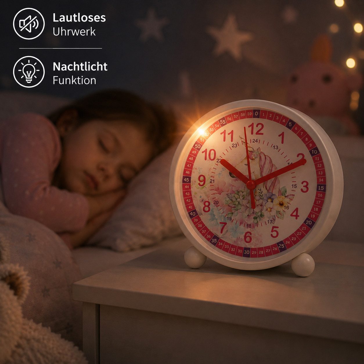 K&L Wall Art Tischuhr Kinder Tischwecker Junge Mädchen Tischuhr Kinderzimmer leises Uhrwerk, Kinderwecker mit Licht und Alarmfunktion
