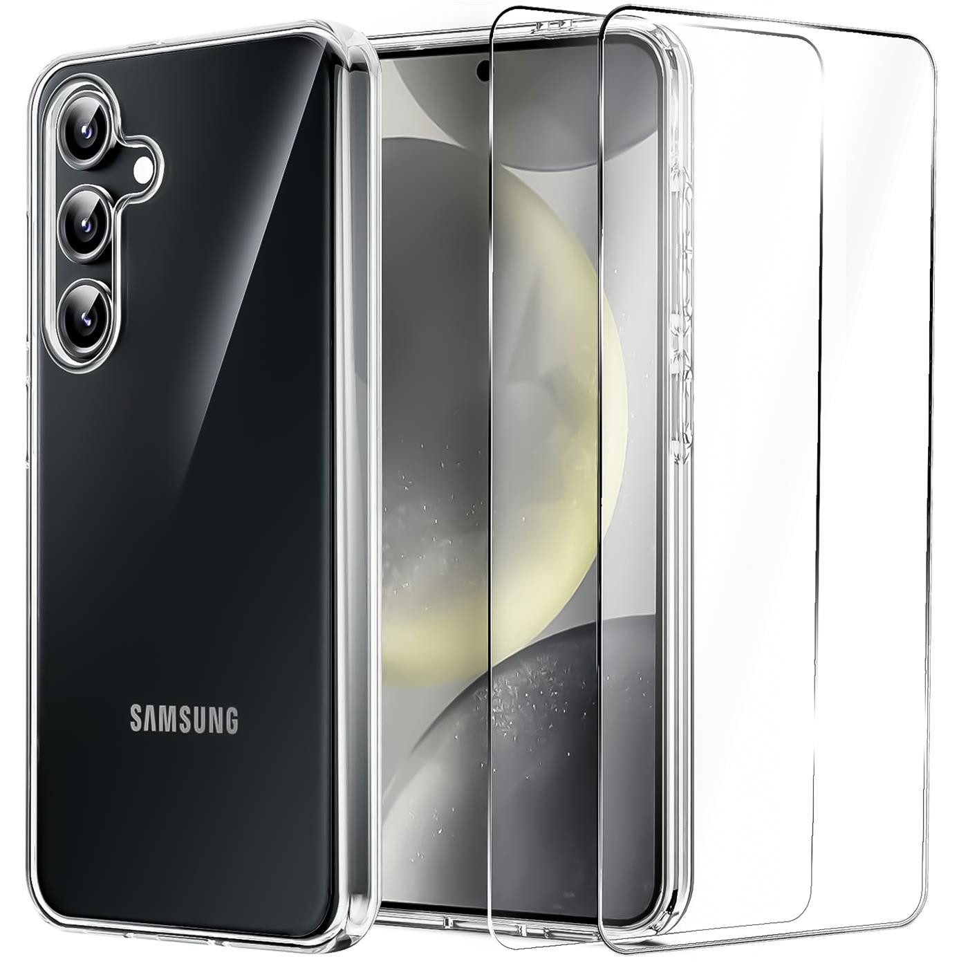 CoolGadget Handyhülle Transparent als 2in1 Schutz Cover Set für das Samsung Galaxy A55 5G 6,6 Zoll, 2x Glas Display Schutz Folie + 1x TPU Case Hülle für Galaxy A55 5G