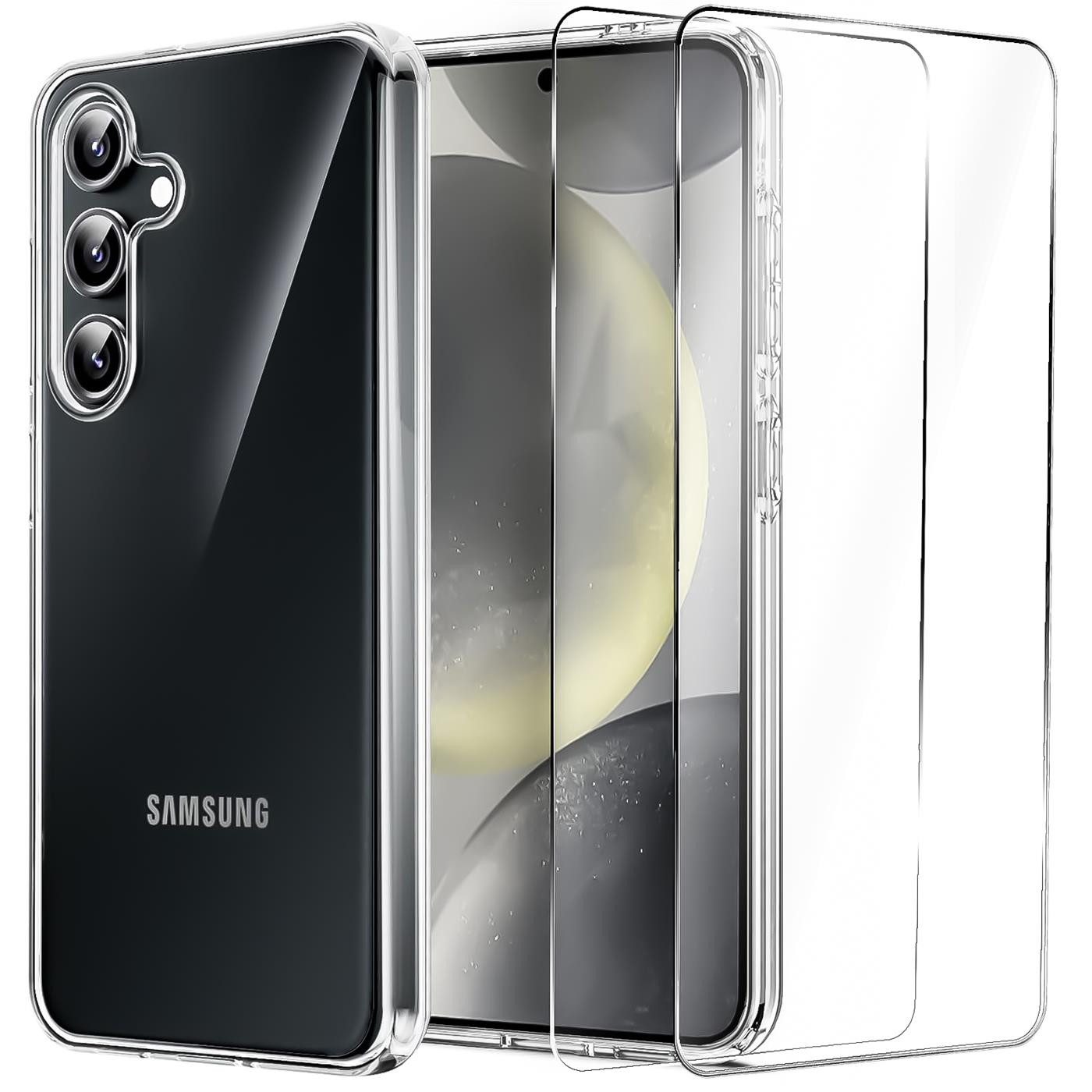 CoolGadget Handyhülle Transparent als 2in1 Schutz Cover Set für das Samsung Galaxy A35 5G 6,5 Zoll, 2x Glas Display Schutz Folie + 1x TPU Case Hülle für Galaxy A35 5G