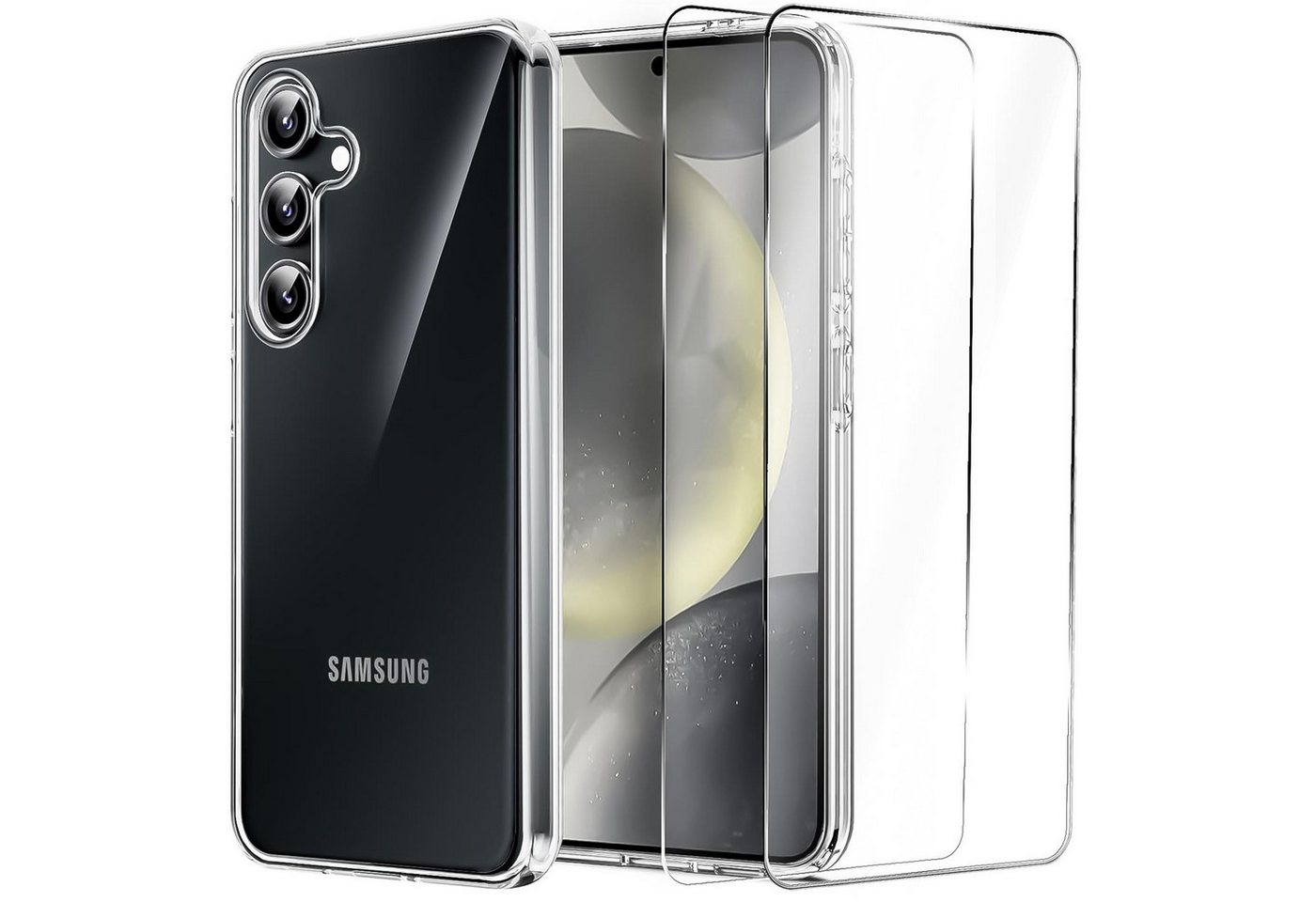 CoolGadget Handyhülle Transparent als 2in1 Schutz Cover Set für das Samsung Galaxy A05s 6,7 Zoll, 2x Glas Display Schutz Folie + 1x TPU Case Hülle für Galaxy A05s