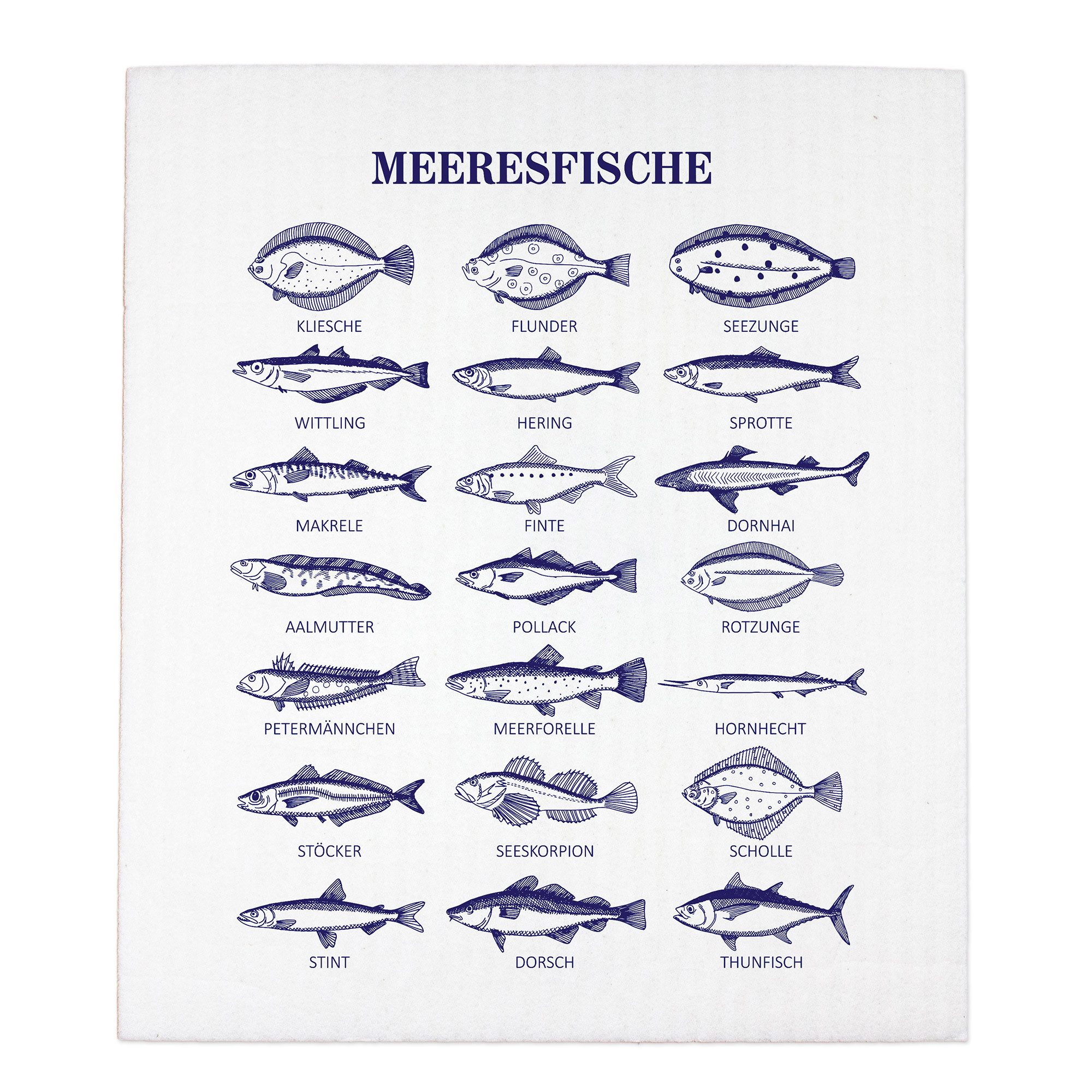 Bow & Hummingbird Spültuch Schwammtuch Meeresfische