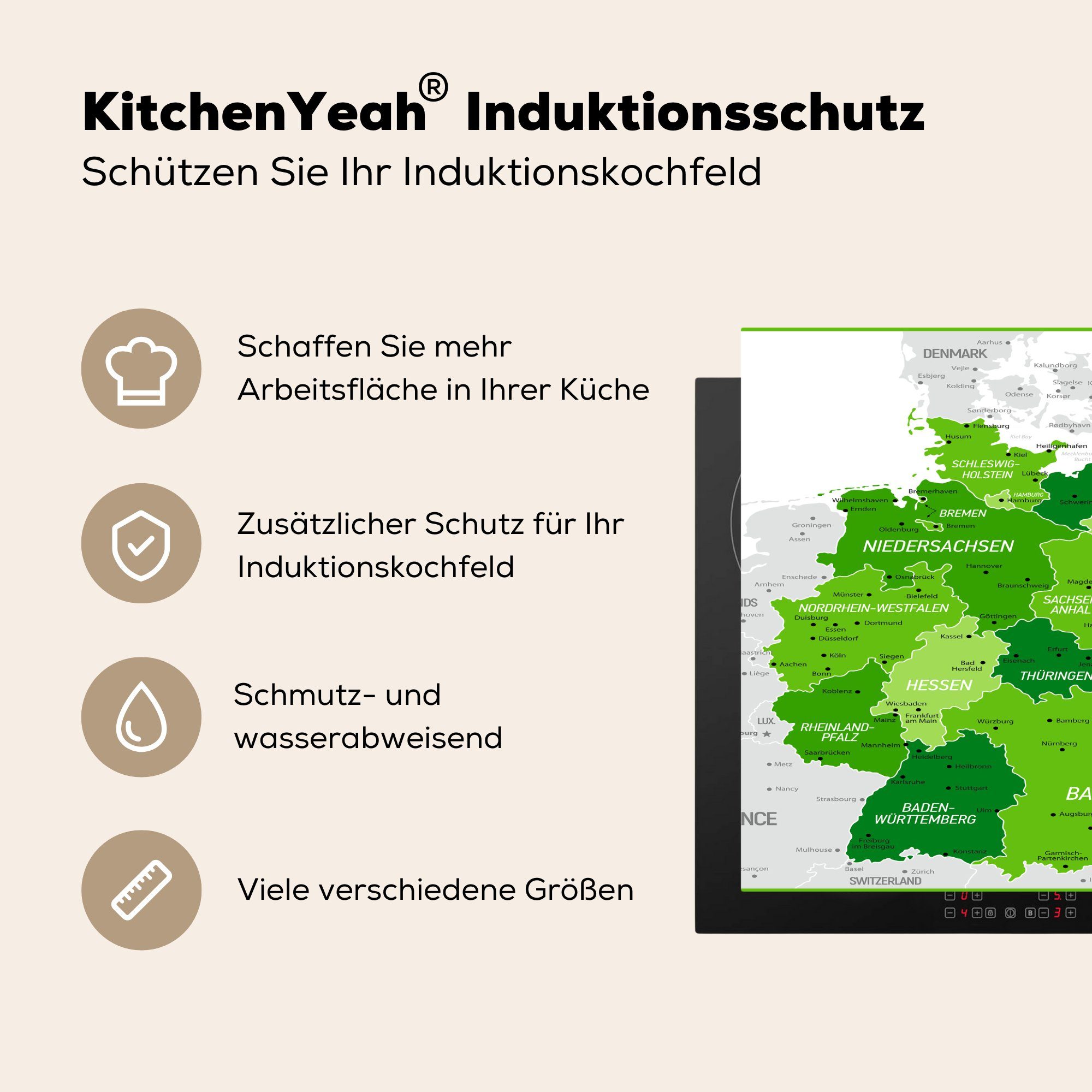 78x78 cm, (1 Ceranfeldabdeckung, Grüne tlg), küche Arbeitsplatte Deutschland, für Karte Vinyl, von Herdblende-/Abdeckplatte MuchoWow