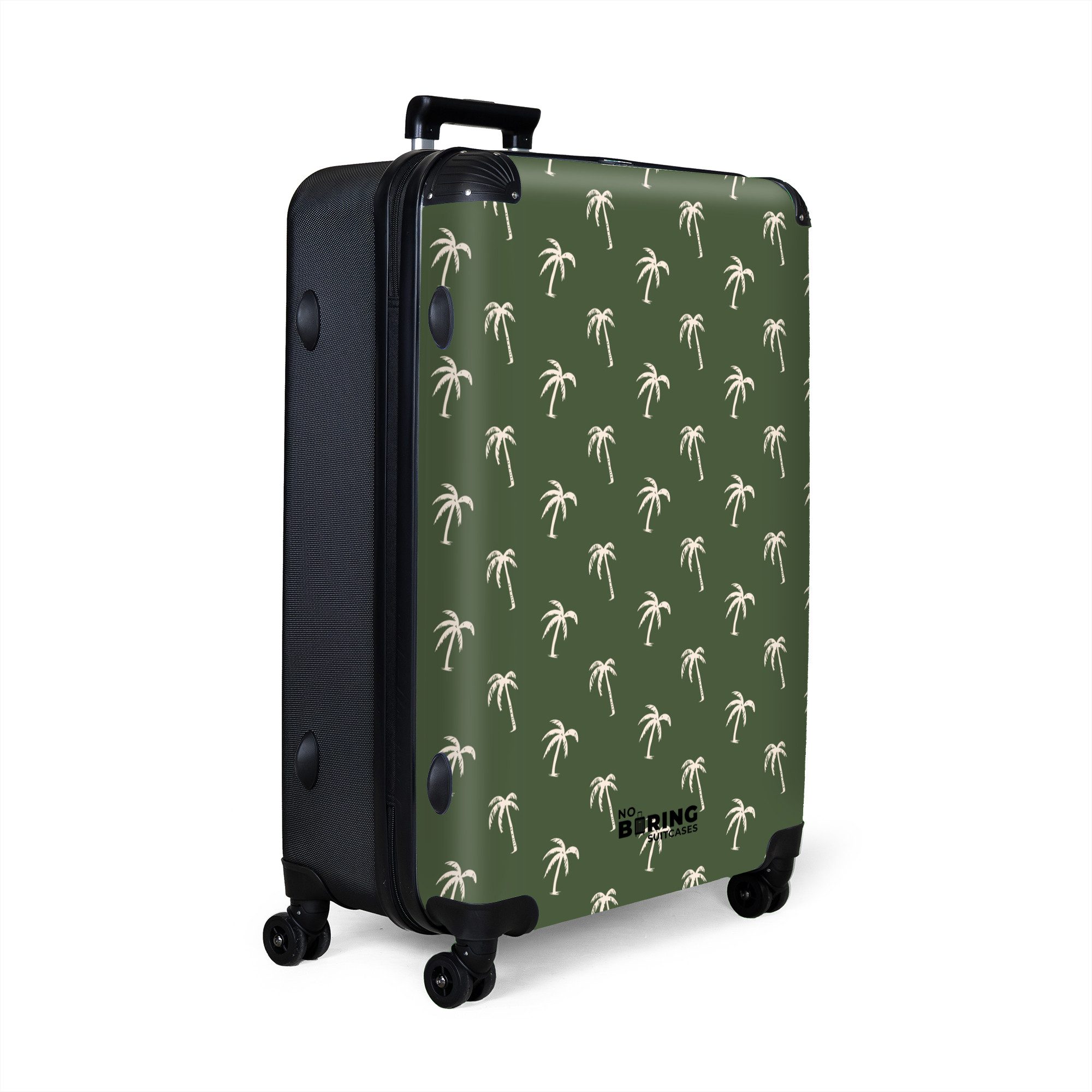 NoBoringSuitcases.com© Hartschalen-Trolley Grün mit beigem Palmenaufdruck günstig online kaufen