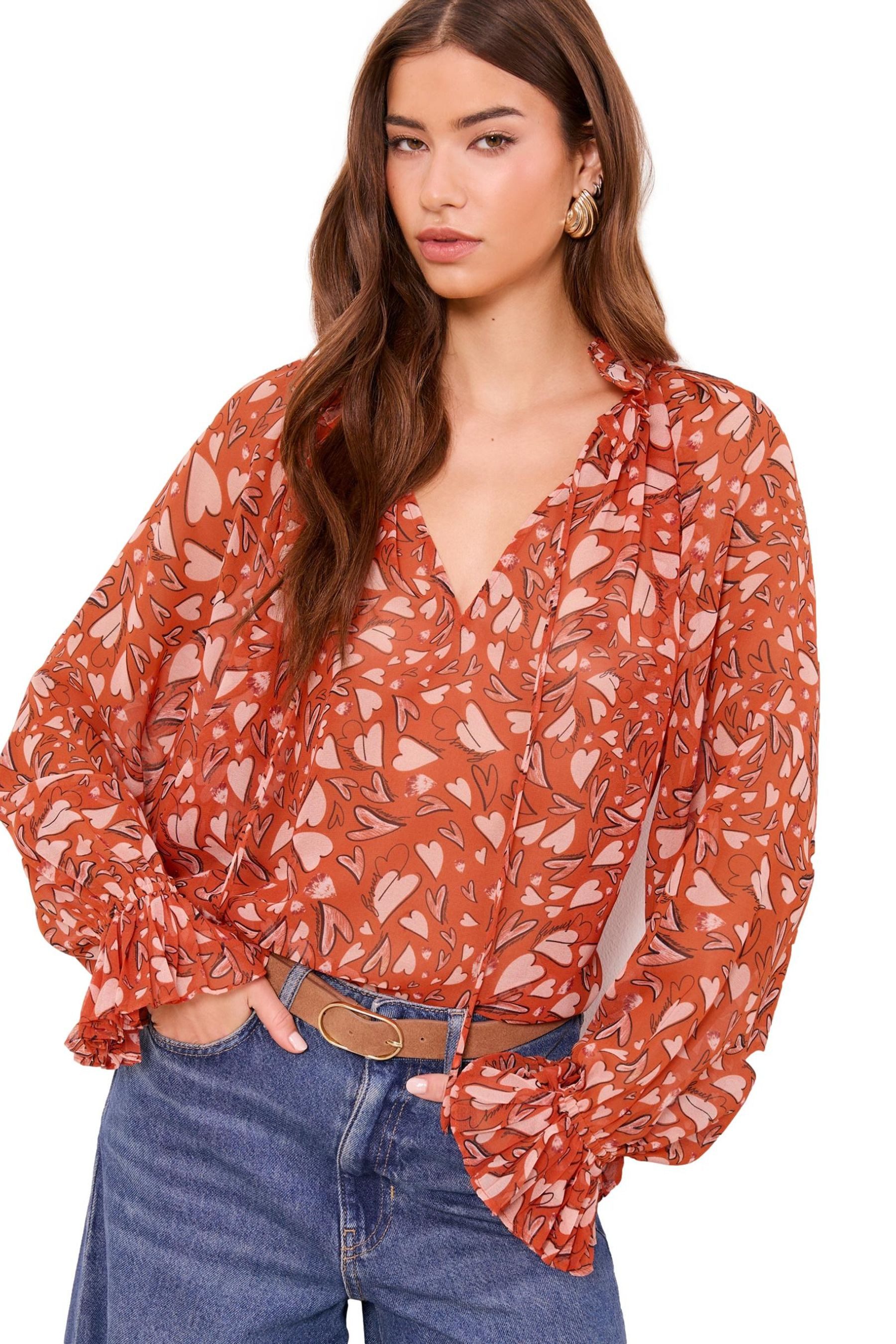 Langarmbluse Lipsy Bluse, Bindedetail + Herzausschnitt, Regular