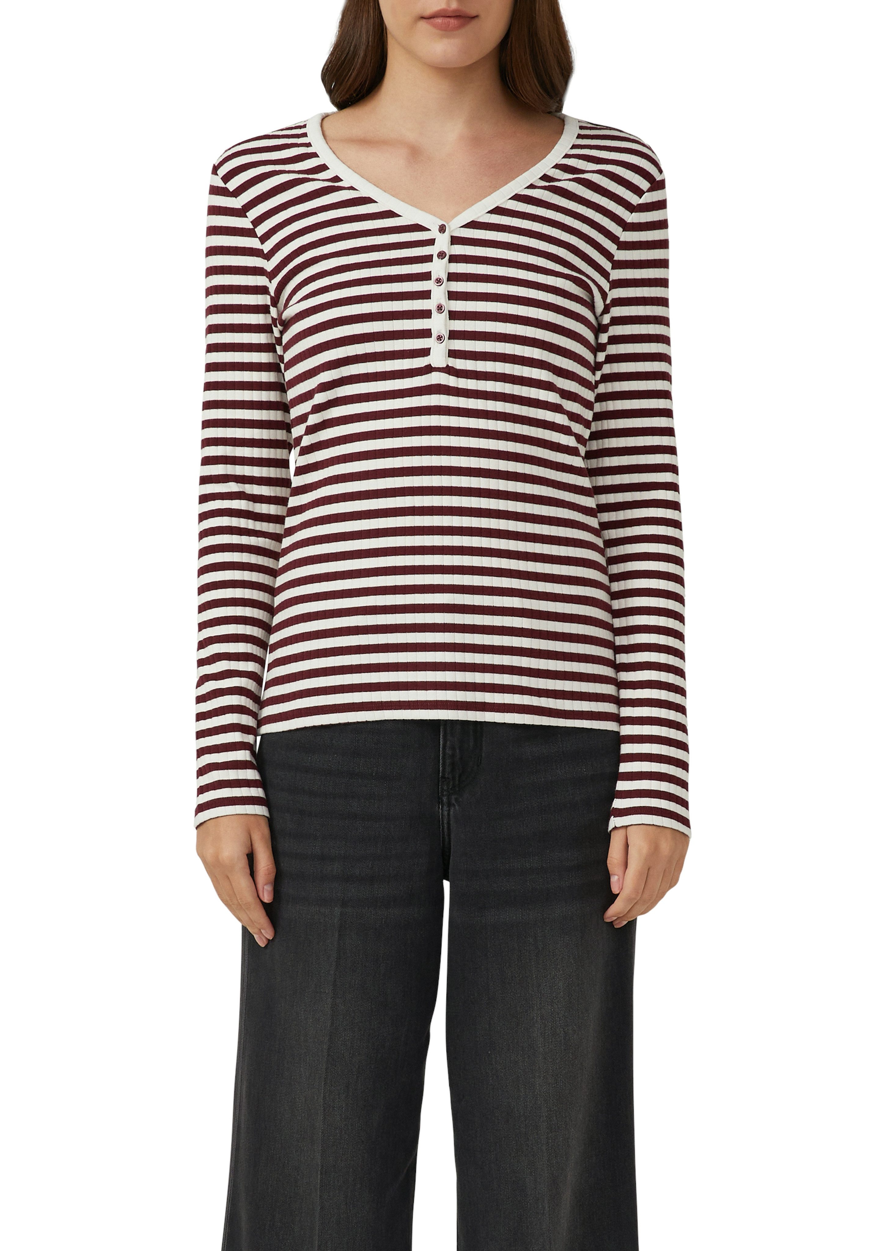 s.Oliver Langarmshirt mit kurzer Knopfleiste, in Ripp-Optik günstig online kaufen