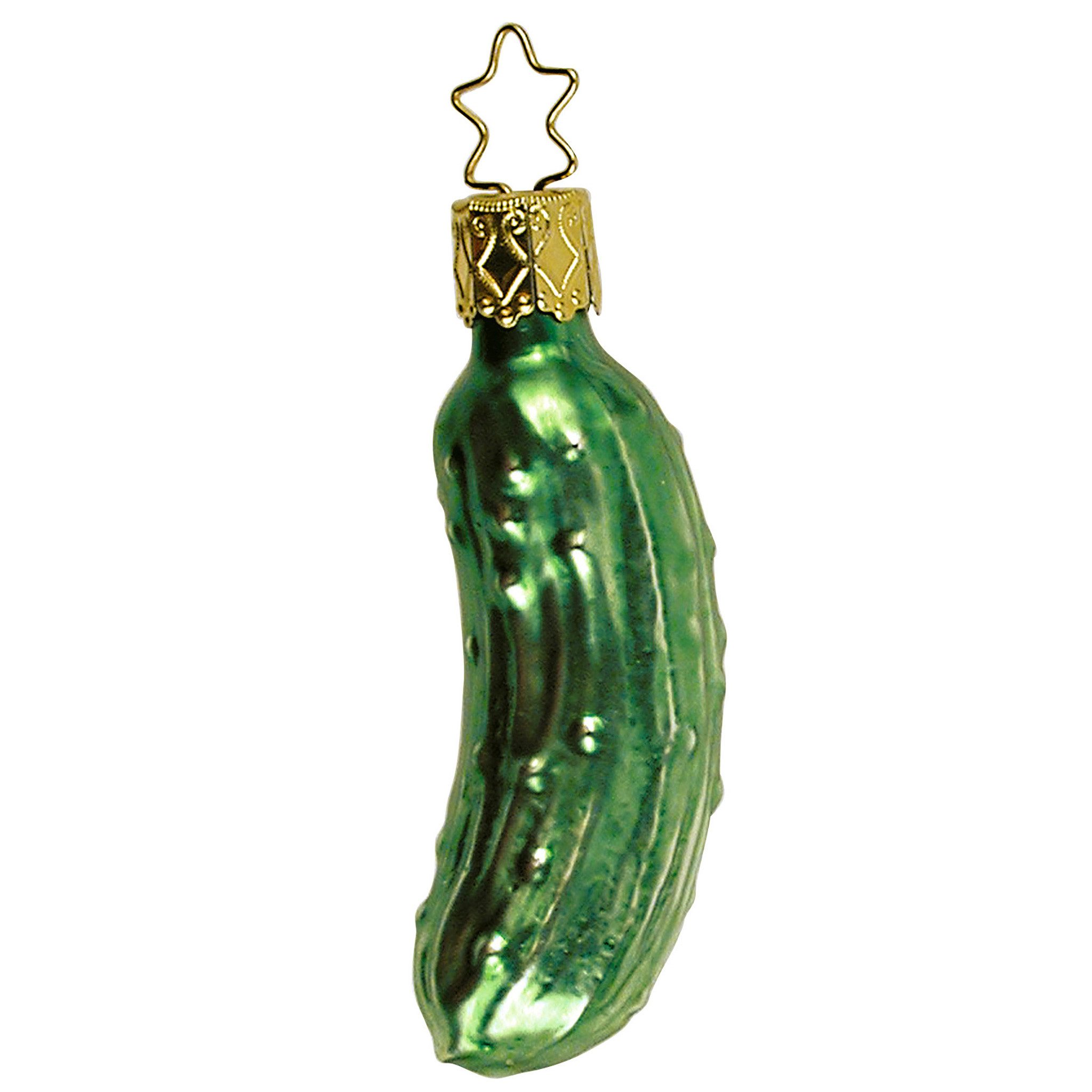 INGE-GLAS® Christbaumschmuck, Christbaumschmuck Weihnachtsgurke Glas 7.5cm grün, 1 Stück