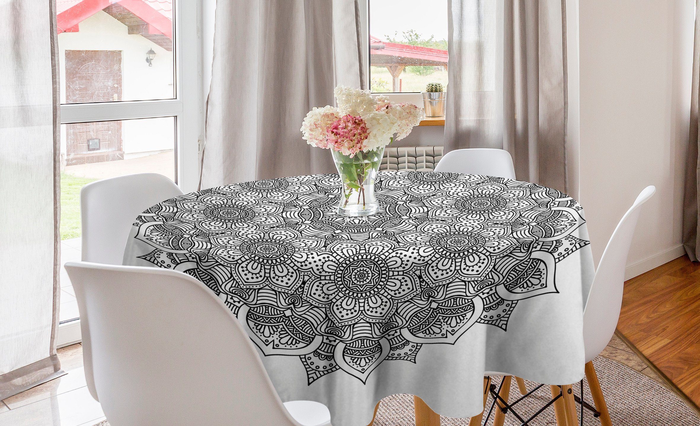 Abakuhaus Tischdecke Kreis Tischdecke Abdeckung Küche Schwarz Esszimmer man Mandala für Blumen Dekoration
