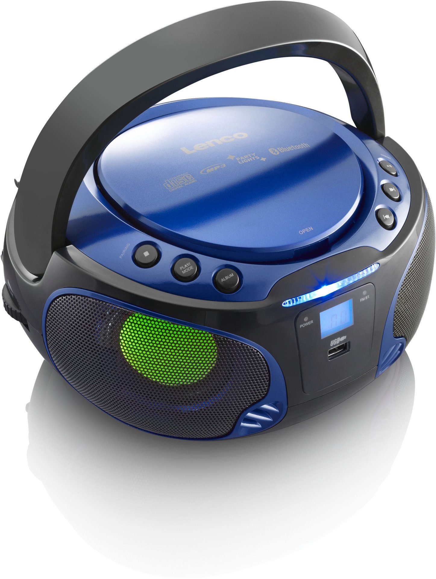 Lenco SCD-550SI CD-Radio m. MP3, (FM-Tuner) blau USB, BT, Lichteffekt Boombox