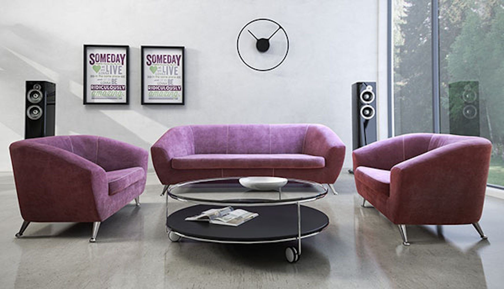 64) Lira, wählbar 3-teilig Feldmann-Wohnen Sessel Polstergarnitur 2 (Orinoco lila bestehend und aus Farbe Sofa