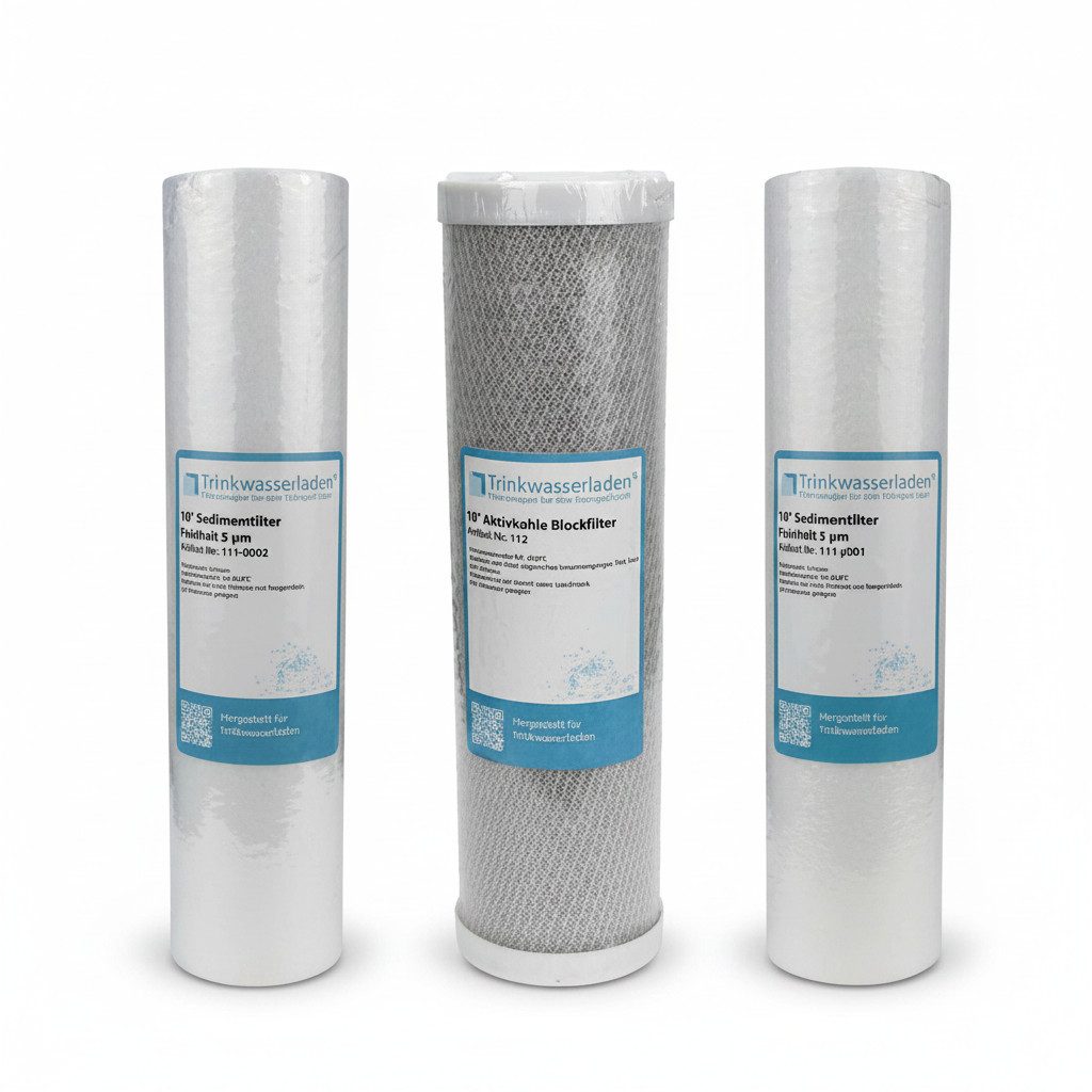 Trinkwasserladen Filtereinsatz, Filter Set 10" 3-teilig Umkehrosmose Anlage RO Sediment Aktivkohle