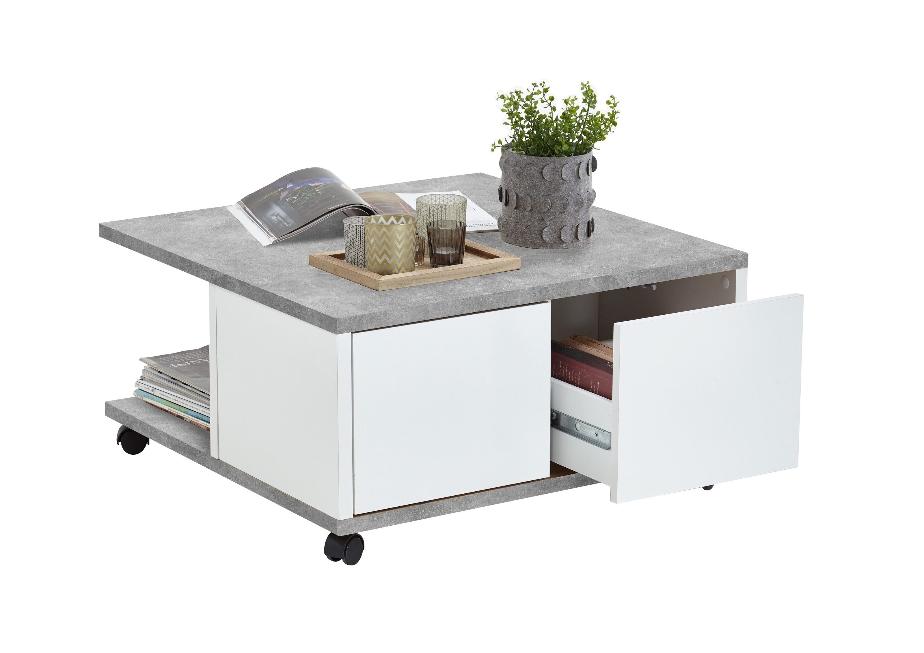 PREISBRECHER Couchtisch TWIN 1, in Beton LA-weiß Edelglanz - 70x36x70cm (BxHxT)