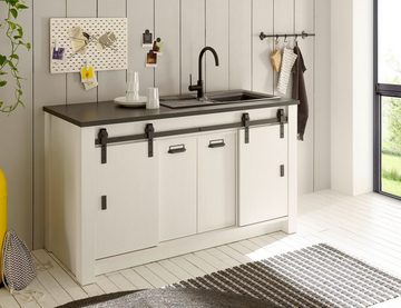 Furn.Design Spülenunterschrank Stove (Küchenschrank in weiß Pinie Vintage, B x H ca. 161 x 93 cm) für Spüle oder Ceranfeld