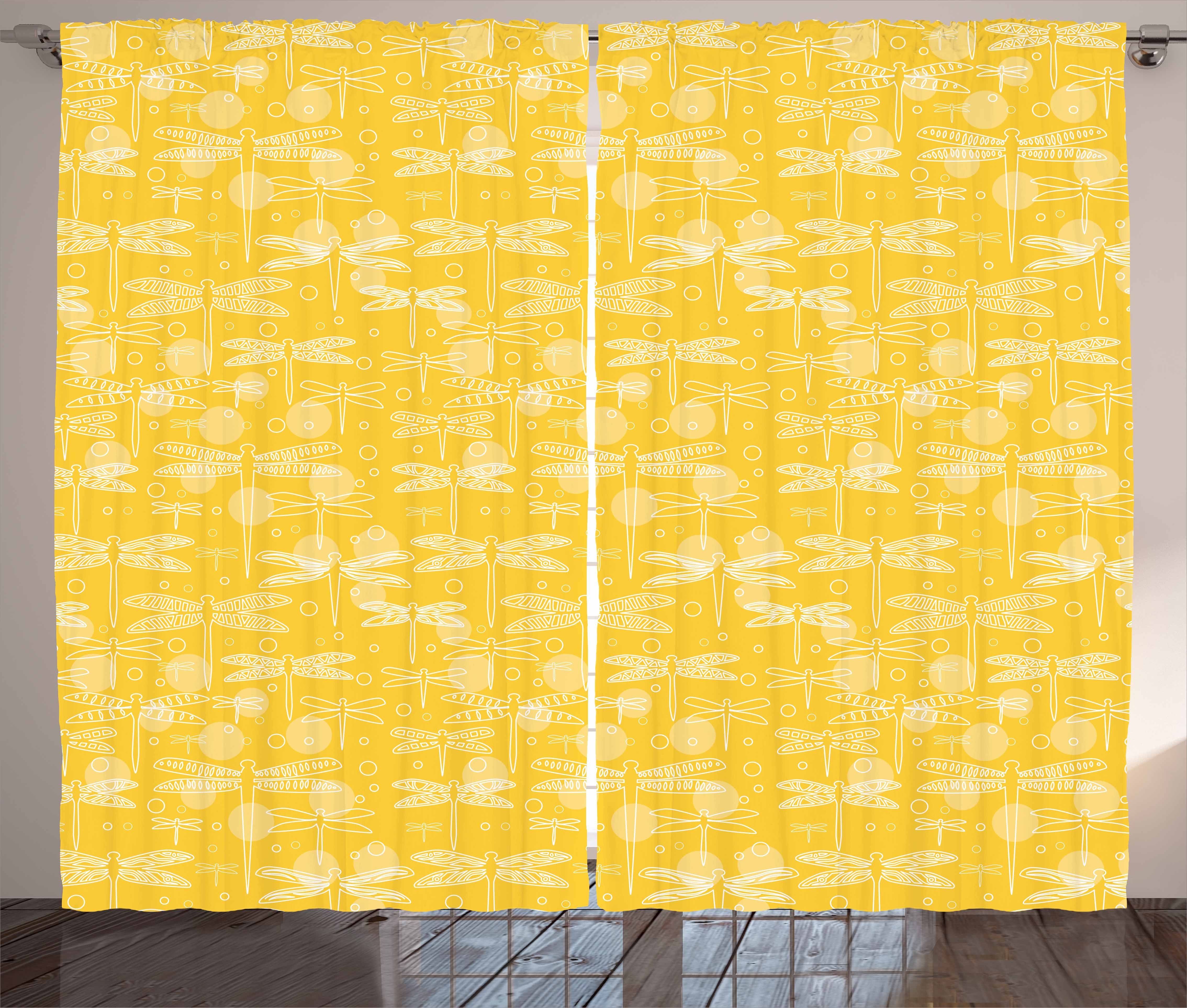 Gardine Schlafzimmer Kräuselband Vorhang mit Schlaufen und Haken, Abakuhaus, Gelb und Weiß insekt Kontur