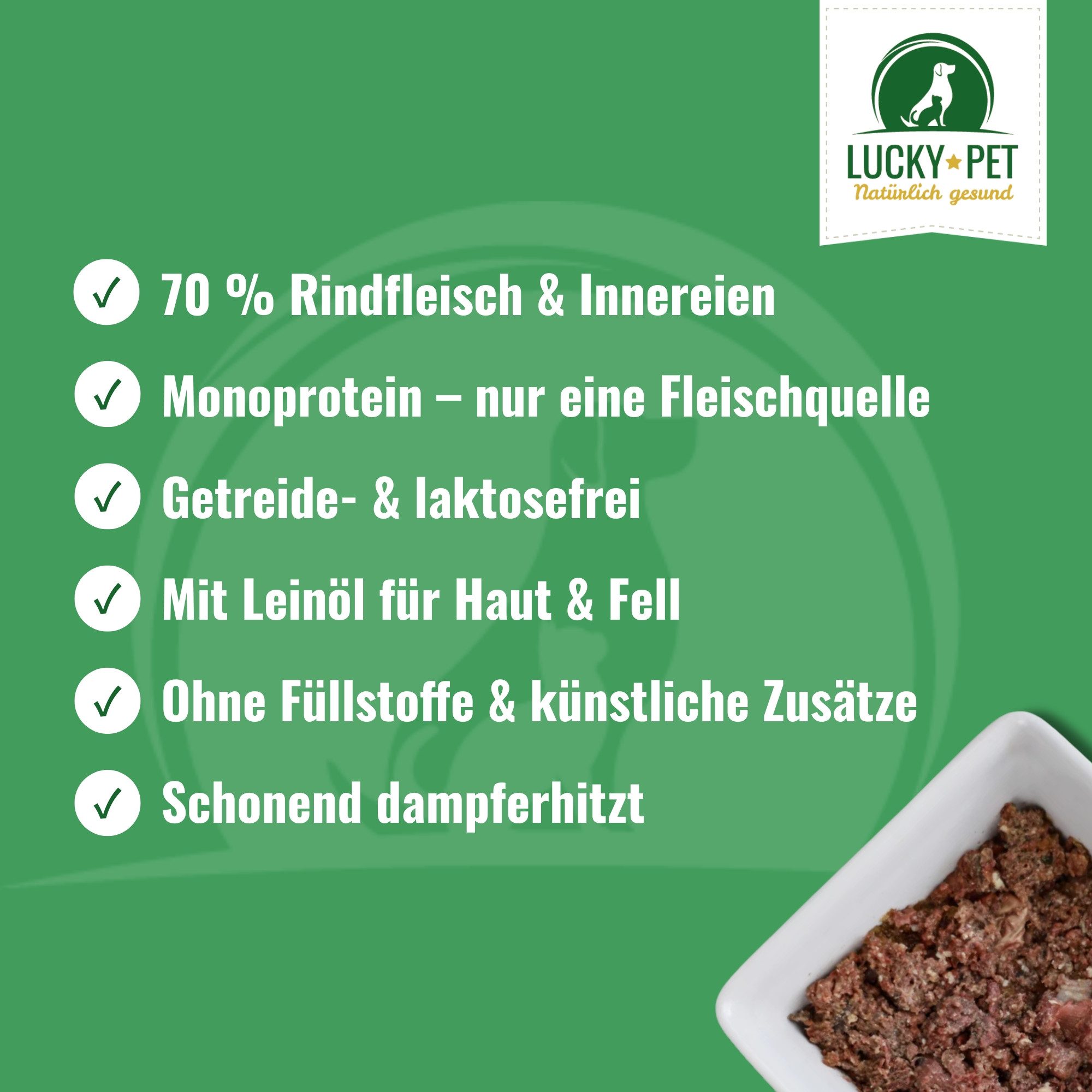 Lucky-Pet Lucky-Pet Pures Rindfleisch 800 g, Nassfutter für: Hunde
