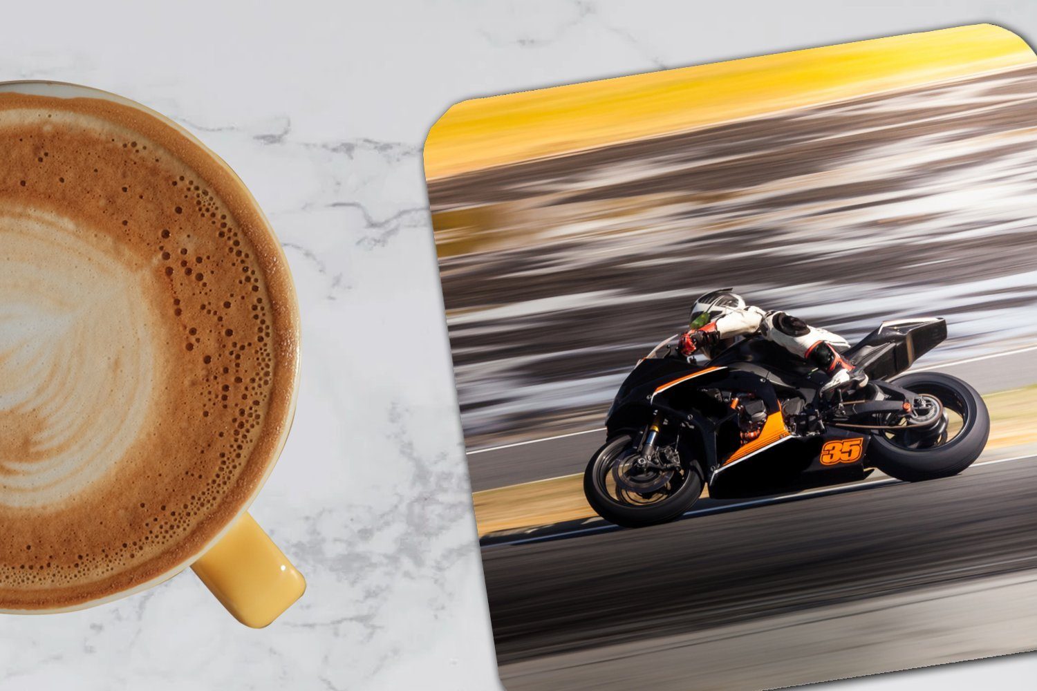 MuchoWow Glasuntersetzer Motorrad Gläser, für - Orange, 6-tlg., Rennstrecke - Zubehör Tischuntersetzer, Glasuntersetzer, Tasse Untersetzer, Korkuntersetzer