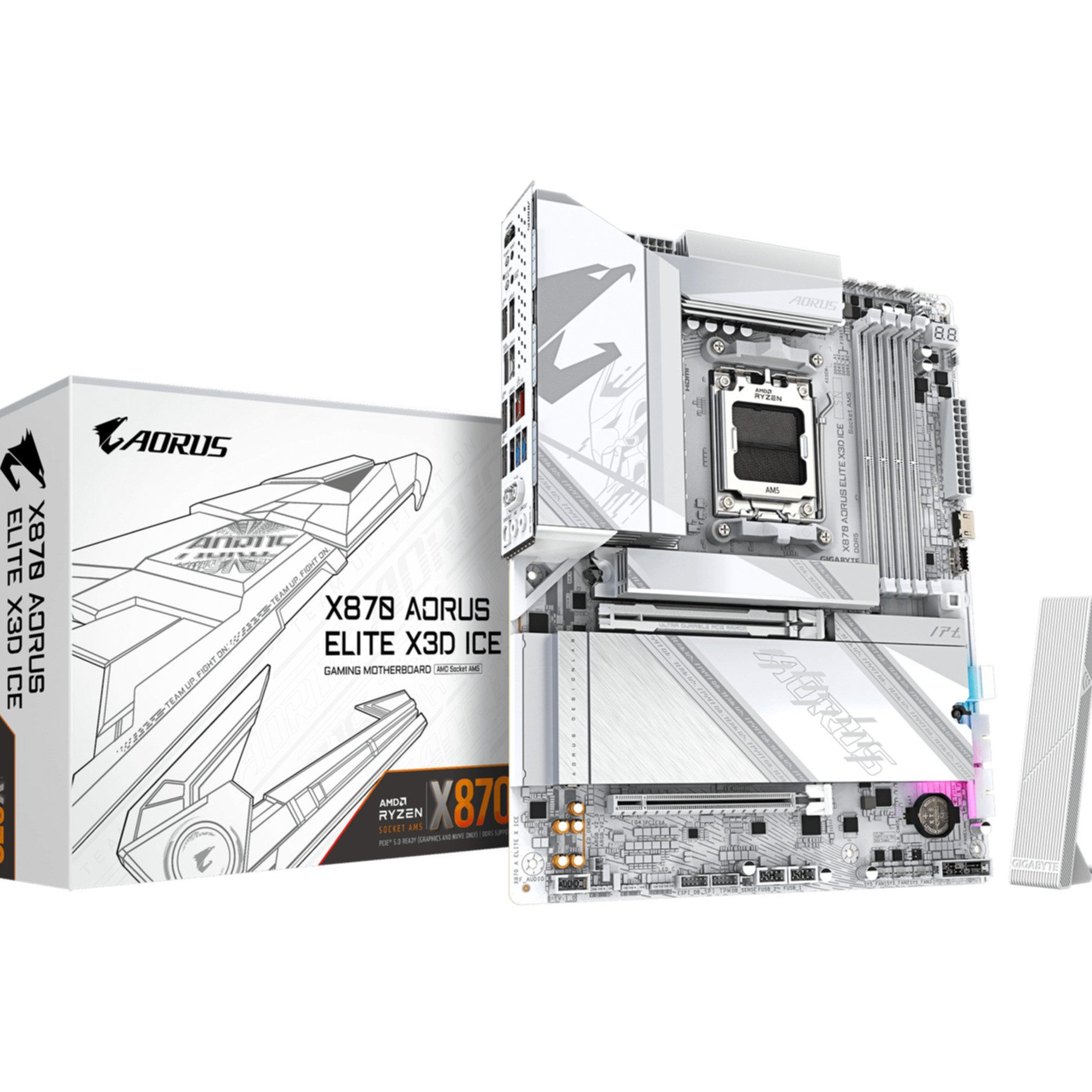 Gigabyte X870 AORUS ELITE X3D ICE Mainboard - Unterstützt AMD Ryzen 9000 Prozes Mainboard