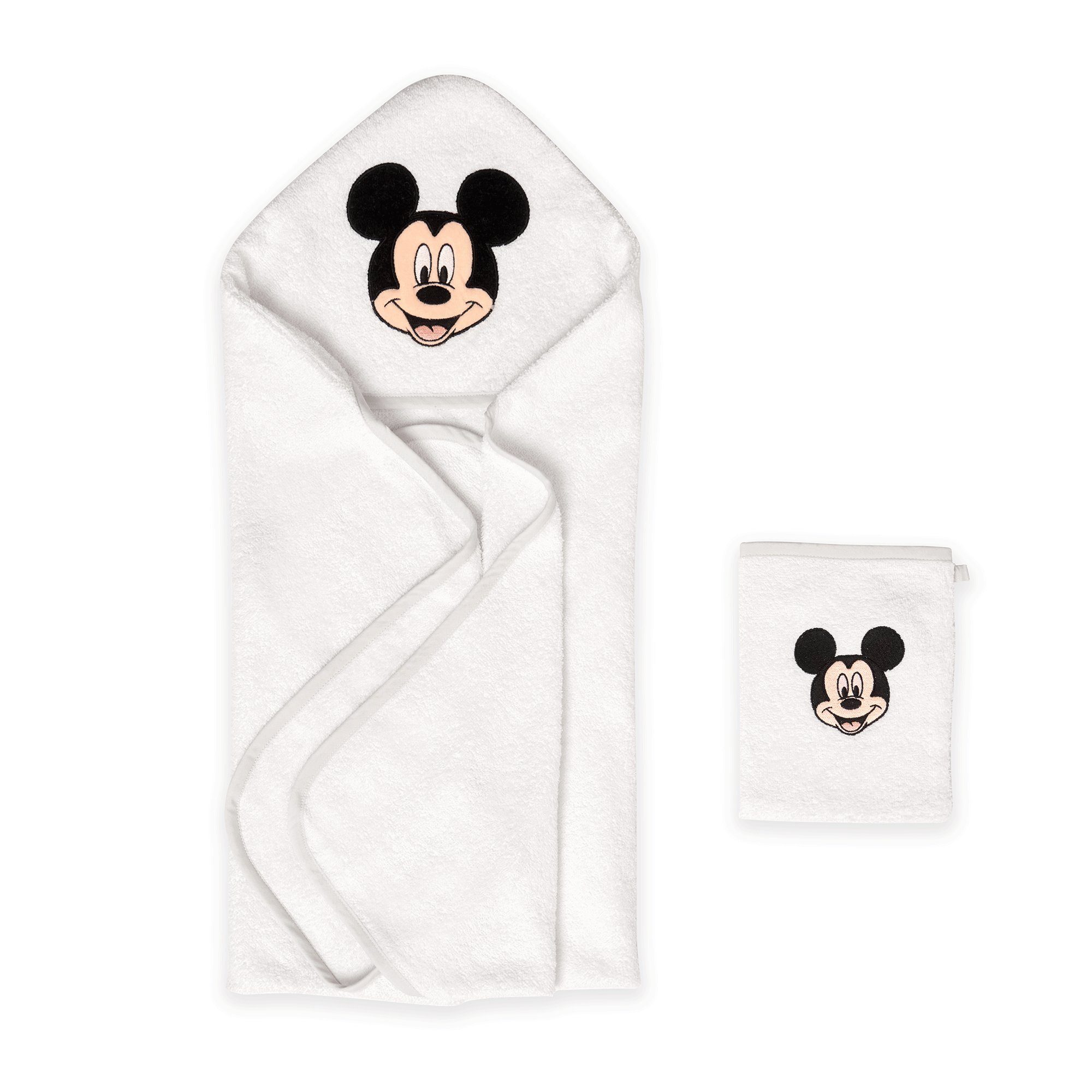 Disney Kapuzenhandtuch Mickey Baumwolle, mit Set, Disney 2-teiling, Waschlappen Kapuzenhandtuch Baby 100% Kapuzenhandtuch