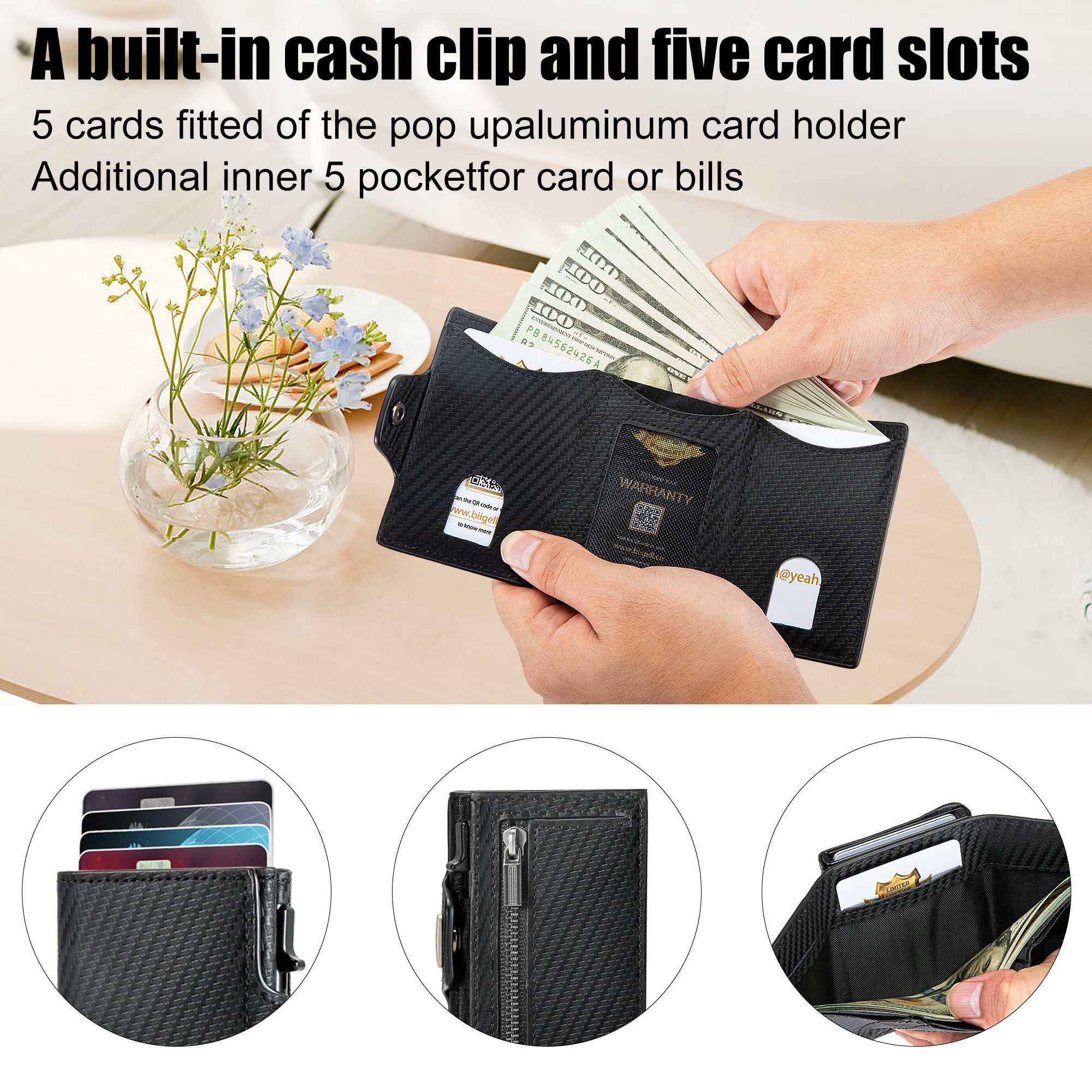 Forrlite Geldbörse Slim Wallet, Portemonnaie Herren klein, Carbon Geldbörse Herren (Geldbeutel Herren Karten, Portmonee Herren, Kartenetui Herren, RFID Schutz Mini/Smart Wallet/Kreditkartenetui Herren/Hält 12 Karten)