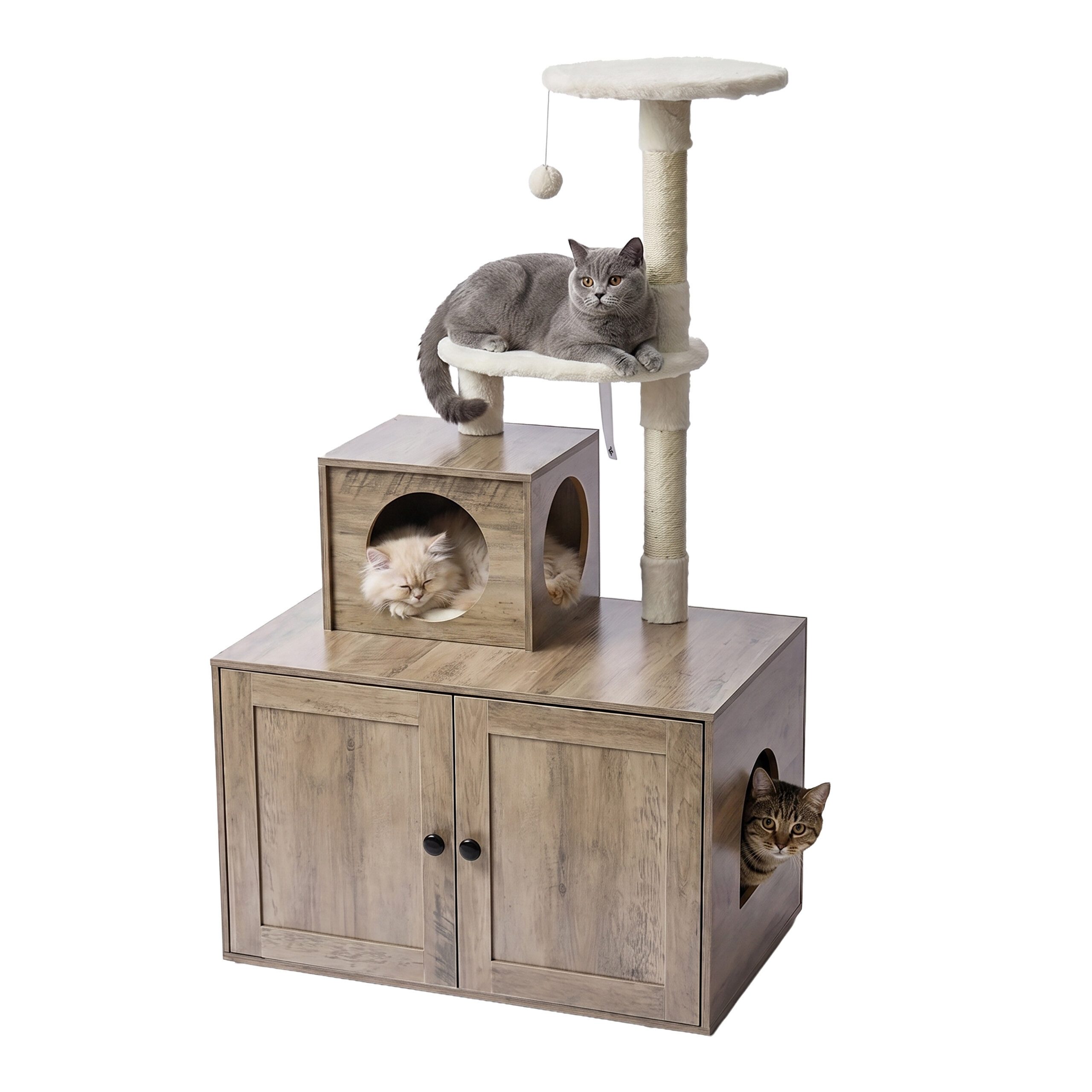 relaxdays Kratzbaum mit Katzenklo Schrank, Holzoptik