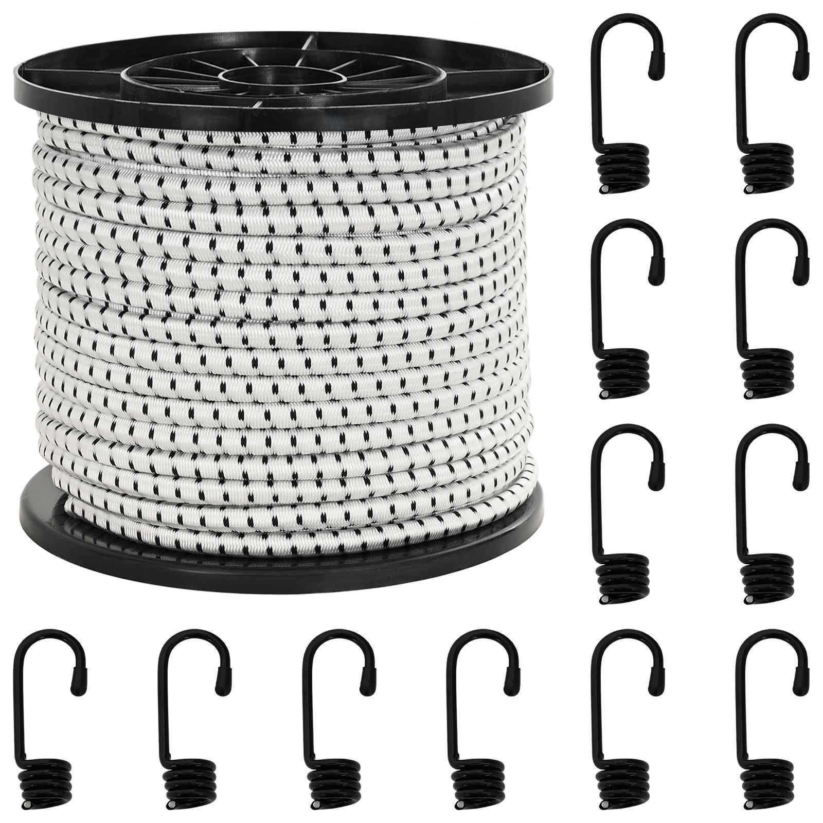 vidaXL Seil Bungee-Schnüre mit Haken 10 mm Schwarz und Weiß PP und Gummi