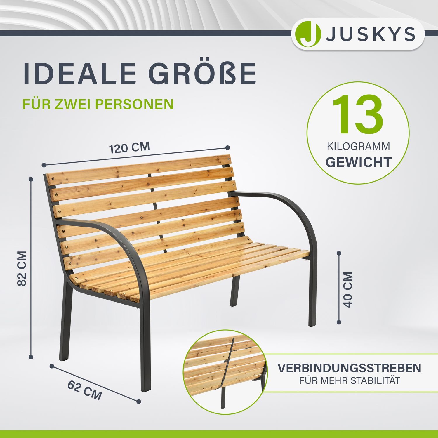 Juskys Gartenbank Modena, bequeme Rückenlehne, wetterfeste Materialien, für 2 Personen