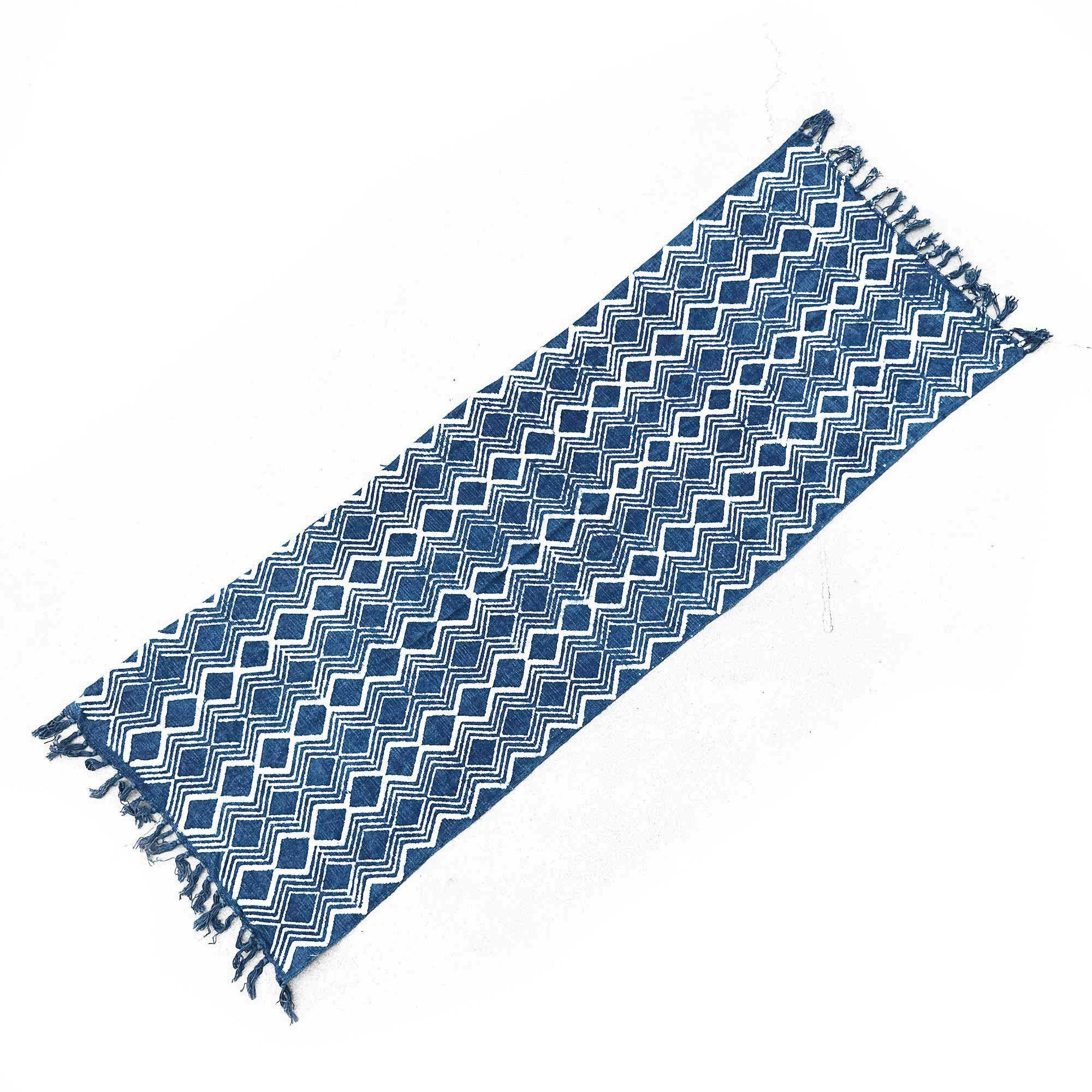 Bali-Homedecor Teppich Handgefertigter Indigo-Läufer - 170x60cm - Heerak-Muster