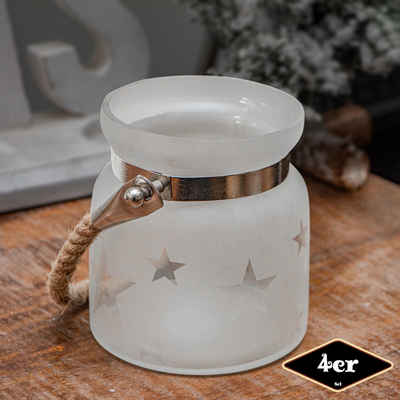 Antikas Weihnachtsfigur Teelichthalterset, Stern, 4er Set, Glas, Weiß, H11,5xB14,0 cm