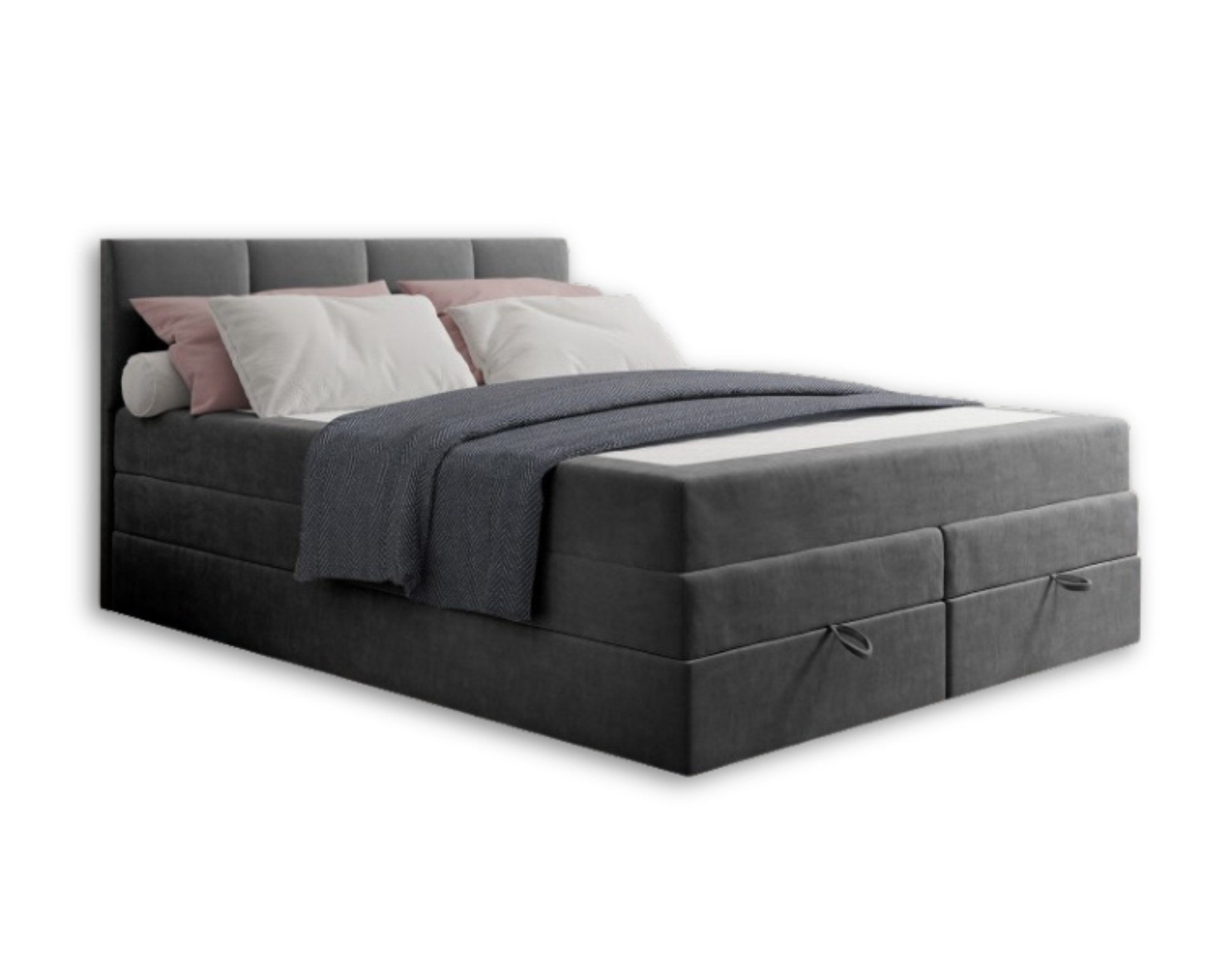 Deine Möbel 24 Boxspringbett PRADO Polsterbett Komplettbett in Velours H3+H3 inkl. Topper (Set Grau Hellgrau Schwarz Beige Dunkelgrau Anthrazit, 4-St., 2 Bonellfederkernmatratzen H3 + 1 Taschenfederkenmatratze H3/H3), 140x200 160x200 180x200 200x200