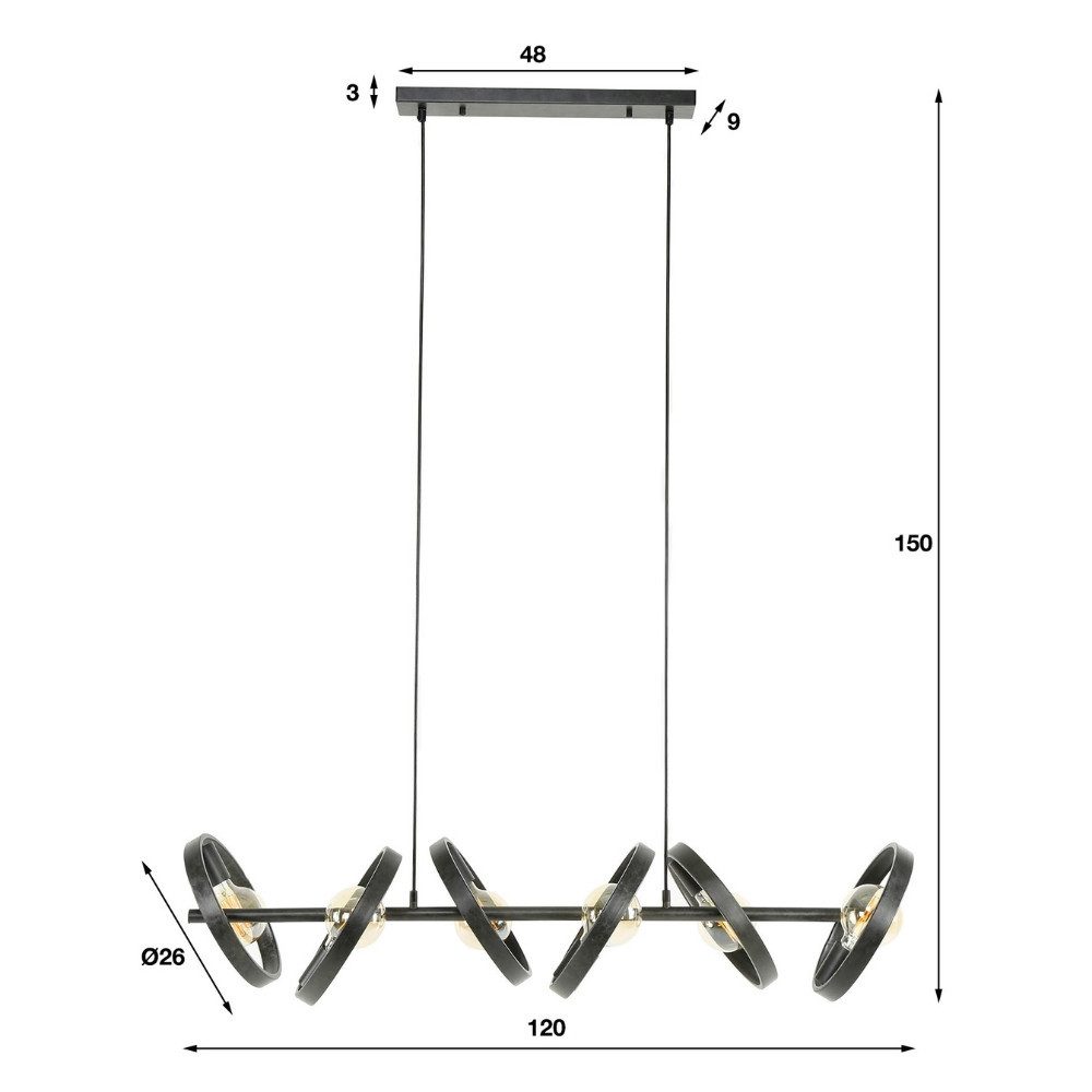 famlights Pendelleuchte Pendelleuchte Christopher in Schwarz E27 6-flammig – Bild 5 von 5
