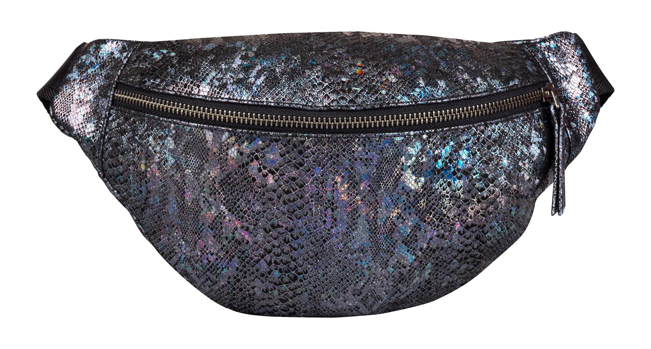 CLAIREFONTAINE Seidentuch Gürteltasche aus Leder lazer 30x16,2 cm Metallic-Schwarz 410201C, LEDER TASCHEN & LEDERWAREN