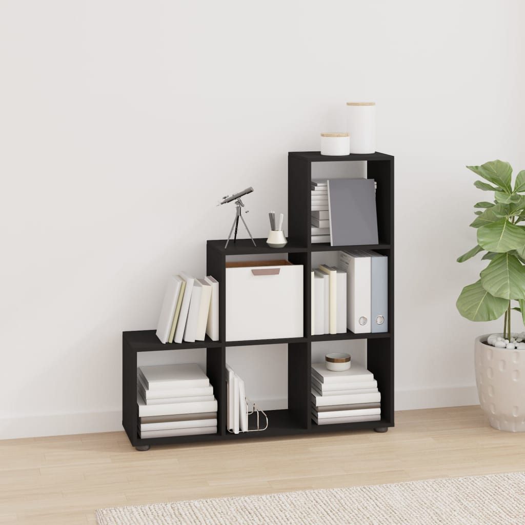 furnicato Bücherregal Schwarz 104 x 29 x 107 cm mit 6 Fächern, 1-tlg., Stabiles Regal in Treppenform mit Wandhalterung und viel Stauraum