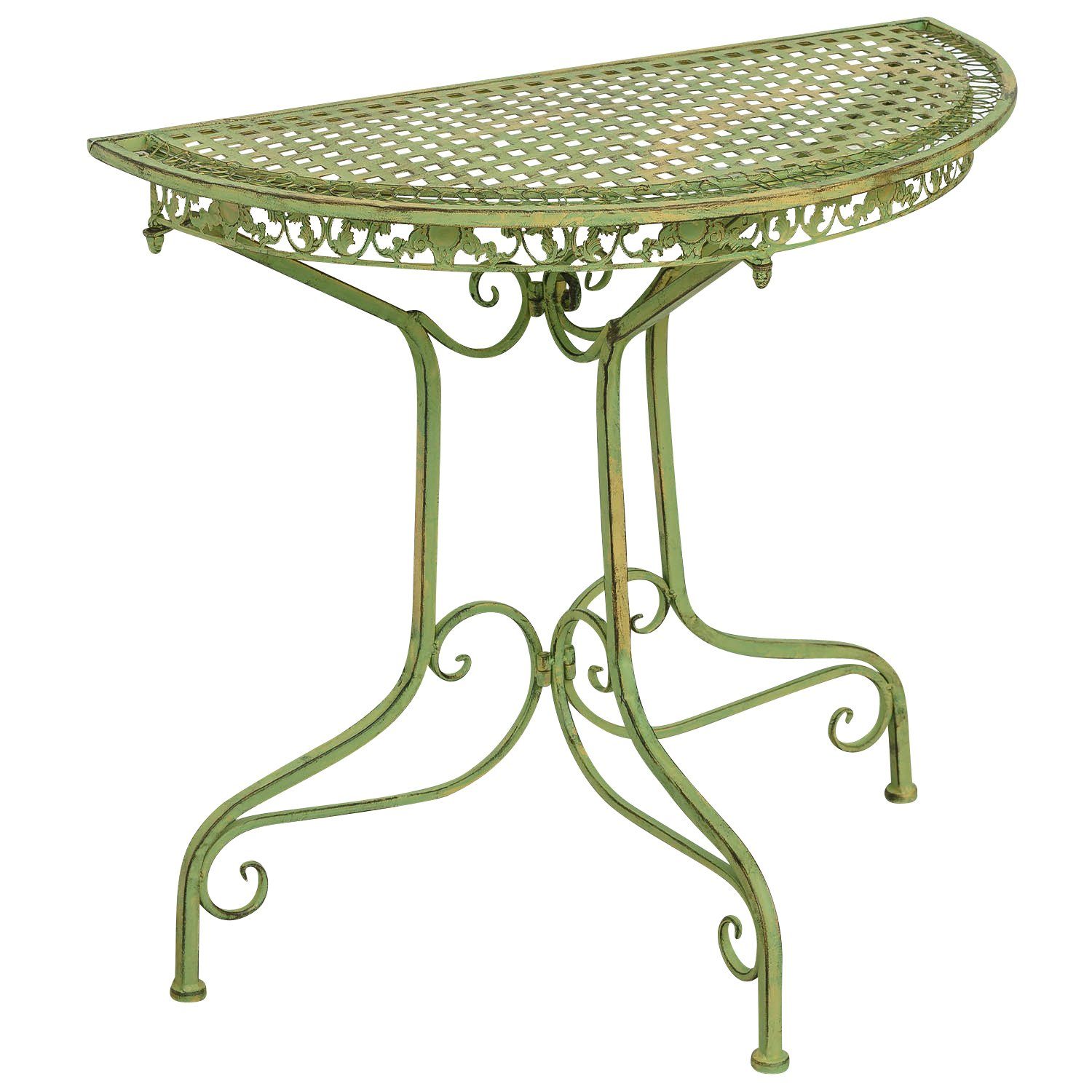 Aubaho Gartentisch Balkontisch Gartentisch Eisen Tisch Garten grün Antik-Stil halbrund Ko