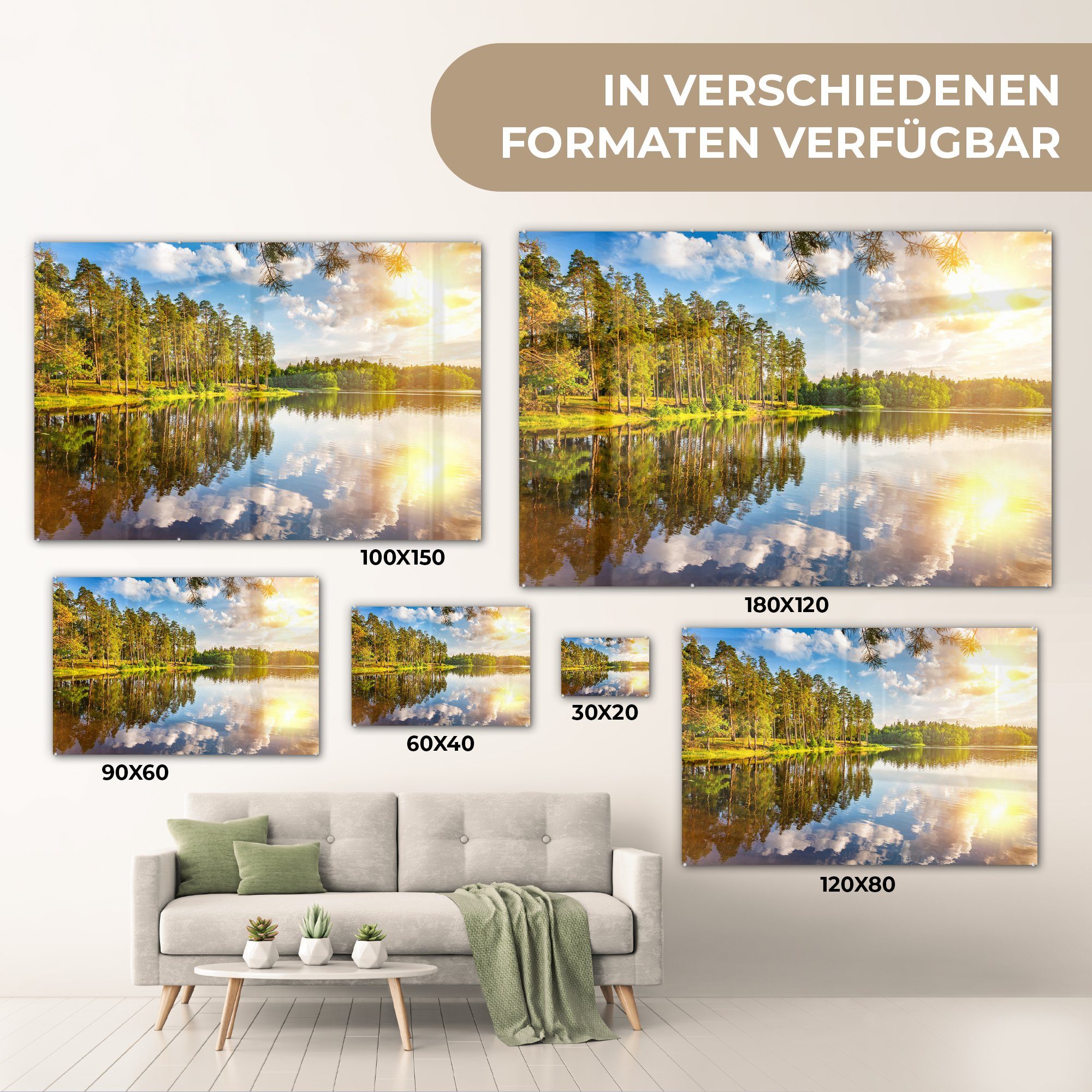 Acrylglasbild Acrylglasbilder Sonne Schlafzimmer Wasser - Bäume, MuchoWow St), - Wohnzimmer (1 &