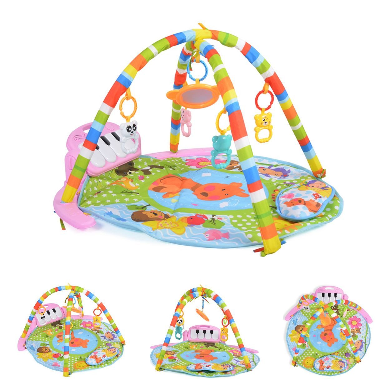 Moni Spielbogen Piano 696-R, Krabbeldecke, Musiktasten, Spiegel, Spielcenter, 100% Polyester