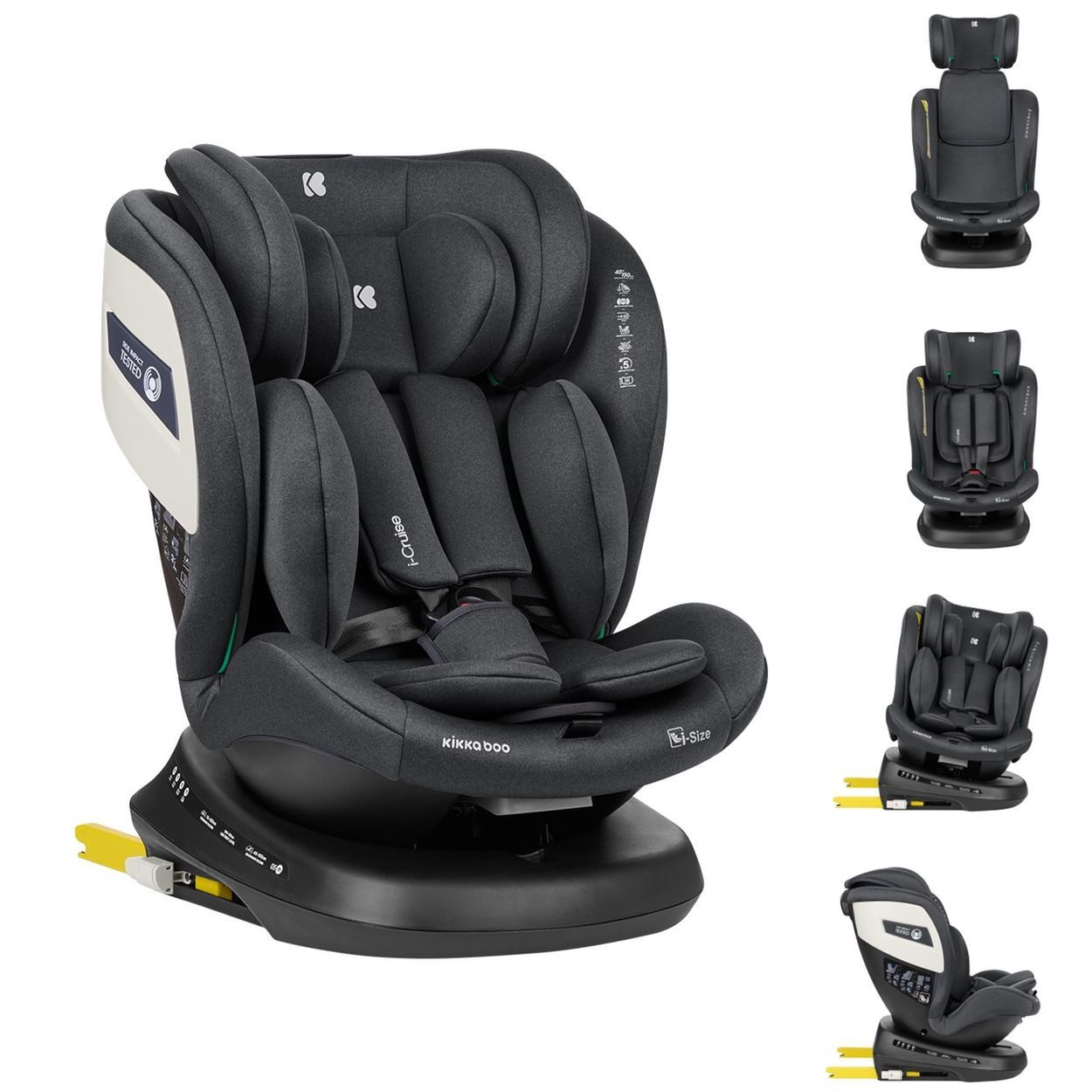 Kikkaboo Autokindersitz Kindersitz i-Cruise i-Size, ab: 0, bis: 12, (40-150 cm) SPS, Sitz 360° drehbar, Isofix