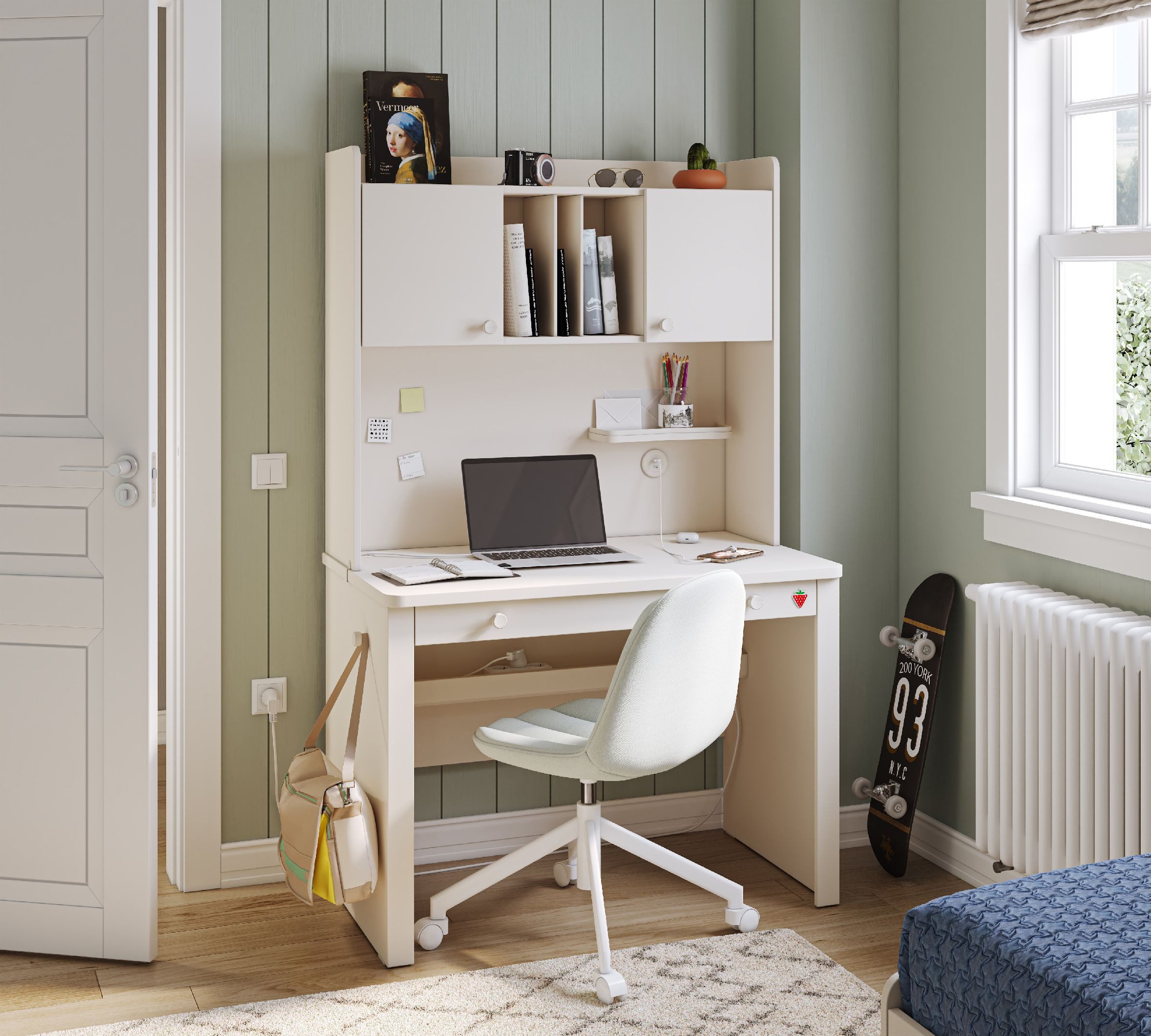 Möbel-Zeit Schreibtisch VARIA – Weiß oder Creme – Optional mit drei Aufsatz-Varianten wählbar