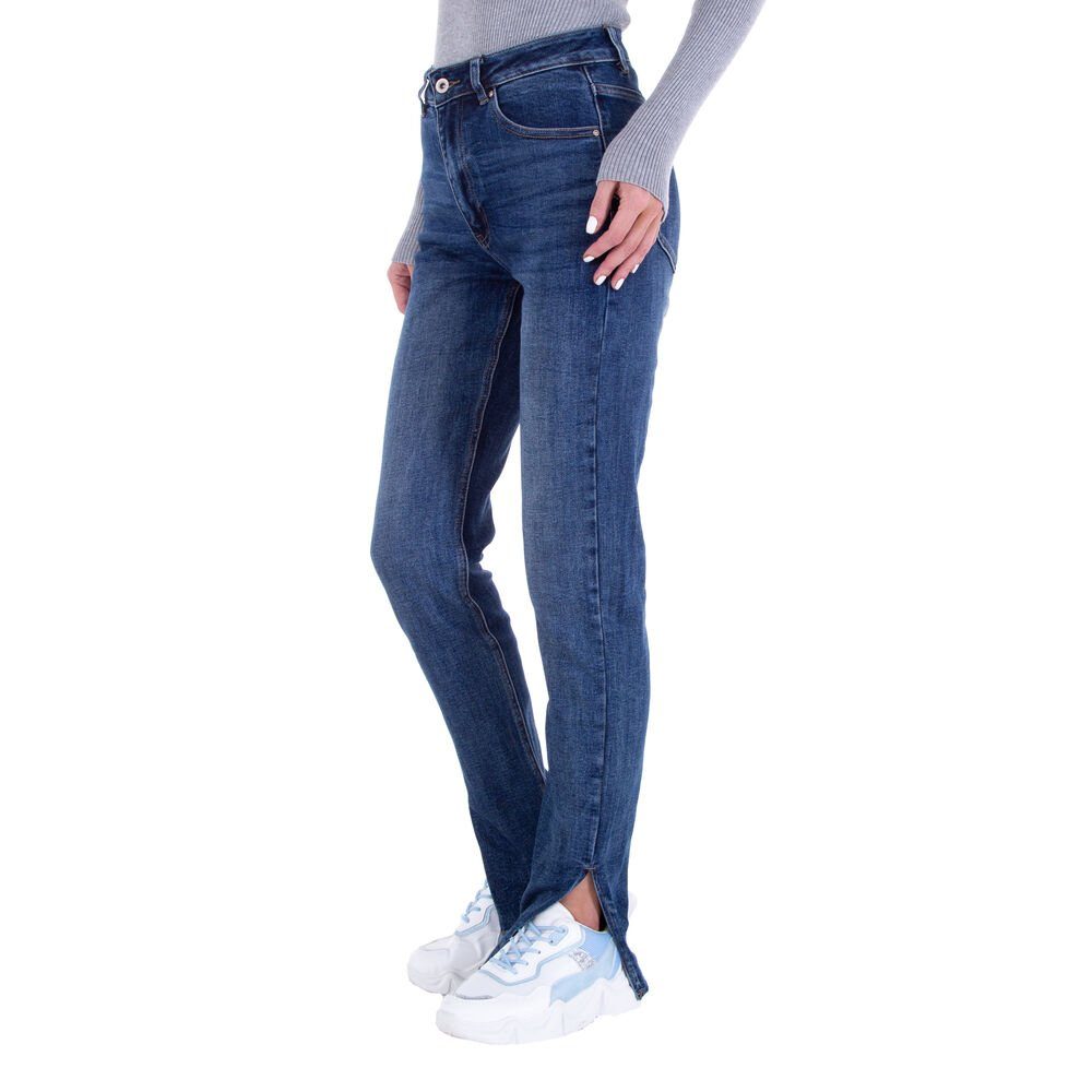 Jeansstoff Straight Ital-Design Stretch Blau Jeans Straight-Jeans in Freizeit Damen Leg