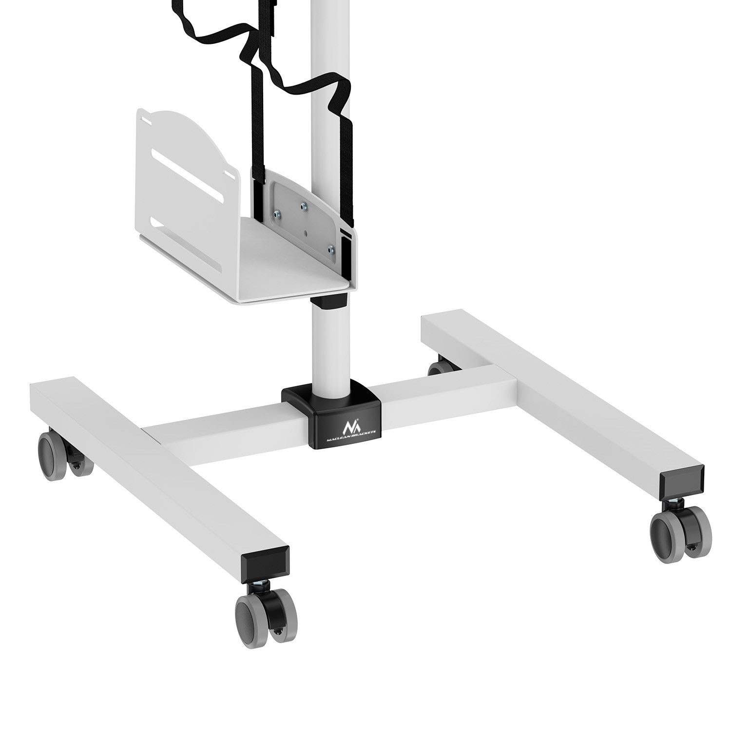 Maclean Arbeitstisch MC-793 Mobiler Steh-Sitz-Arbeitsplatz auf Rollen für 17–32 Zoll, Monitorhalterung, PC-Halter, Tastaturablage, ergonomische Workstation
